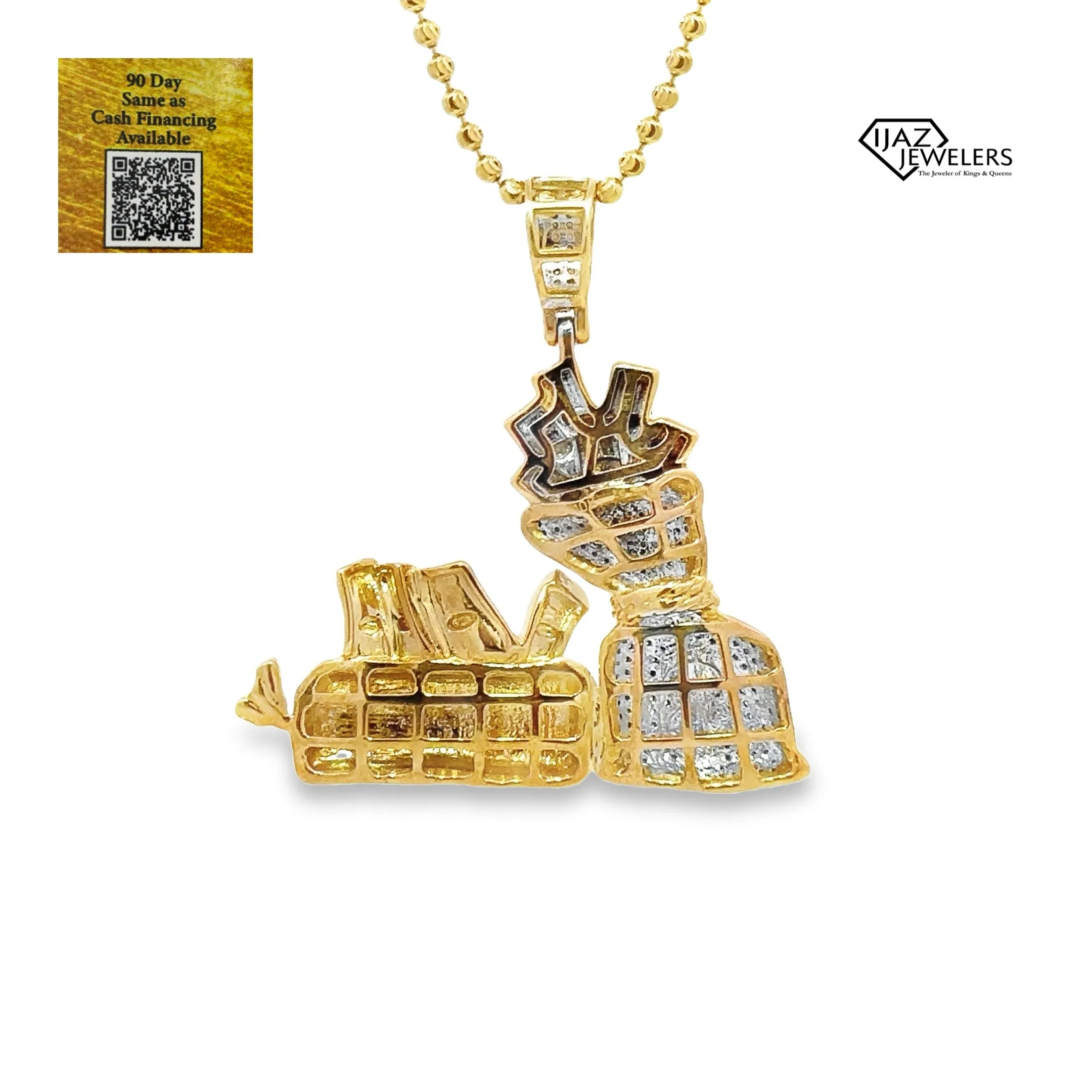 10K Gold 0.47 CTW Diamond Money Bag Bread Charm