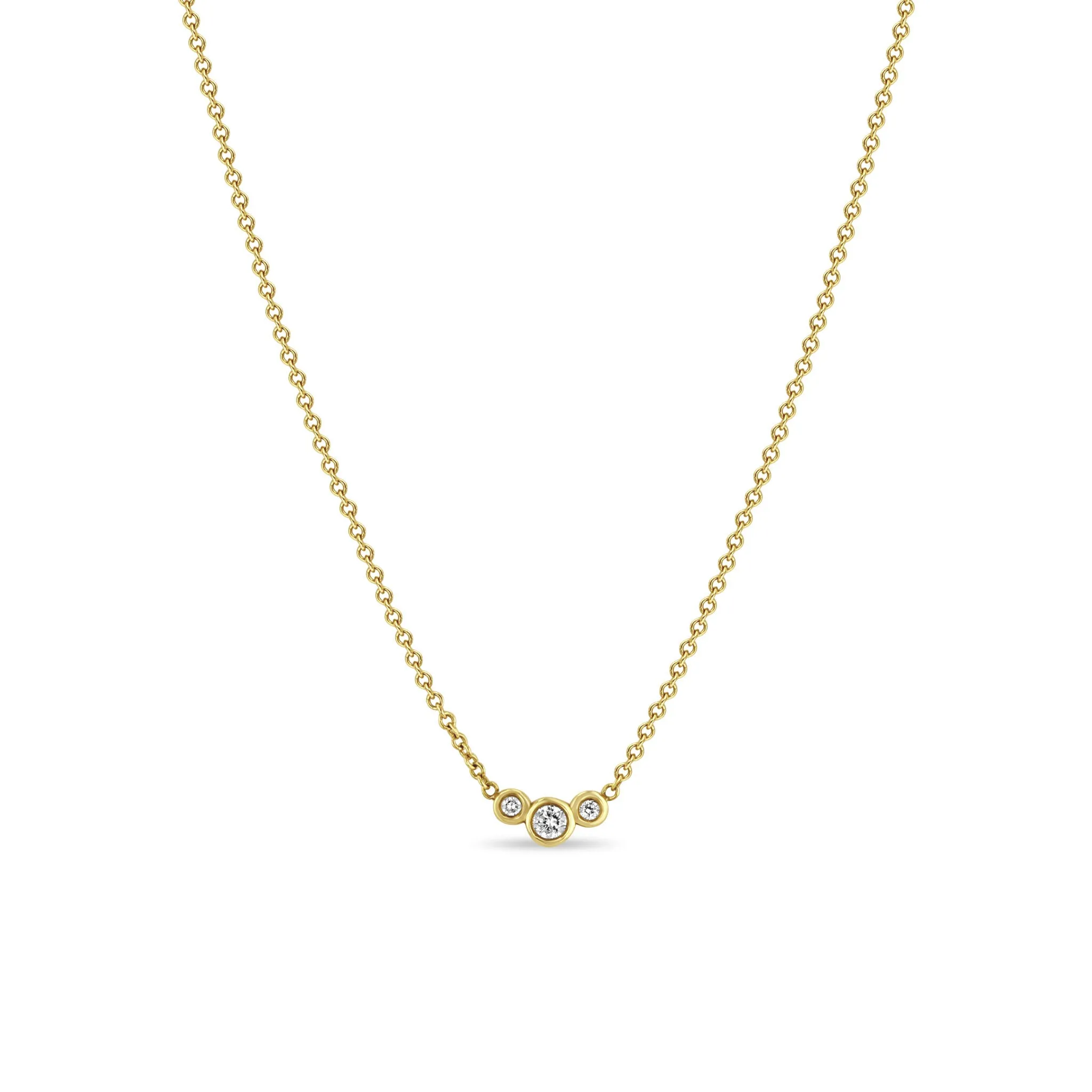 14k 3 Graduated Small Diamond Bezel Necklace