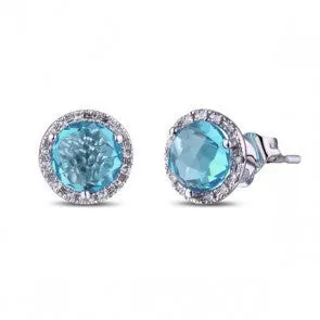 14k Blue Topaz & Diamond Stud Earrings