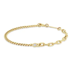 14k Floating Diamond Mixed Small Curb Chain & Medium Square Oval Chain Bracelet