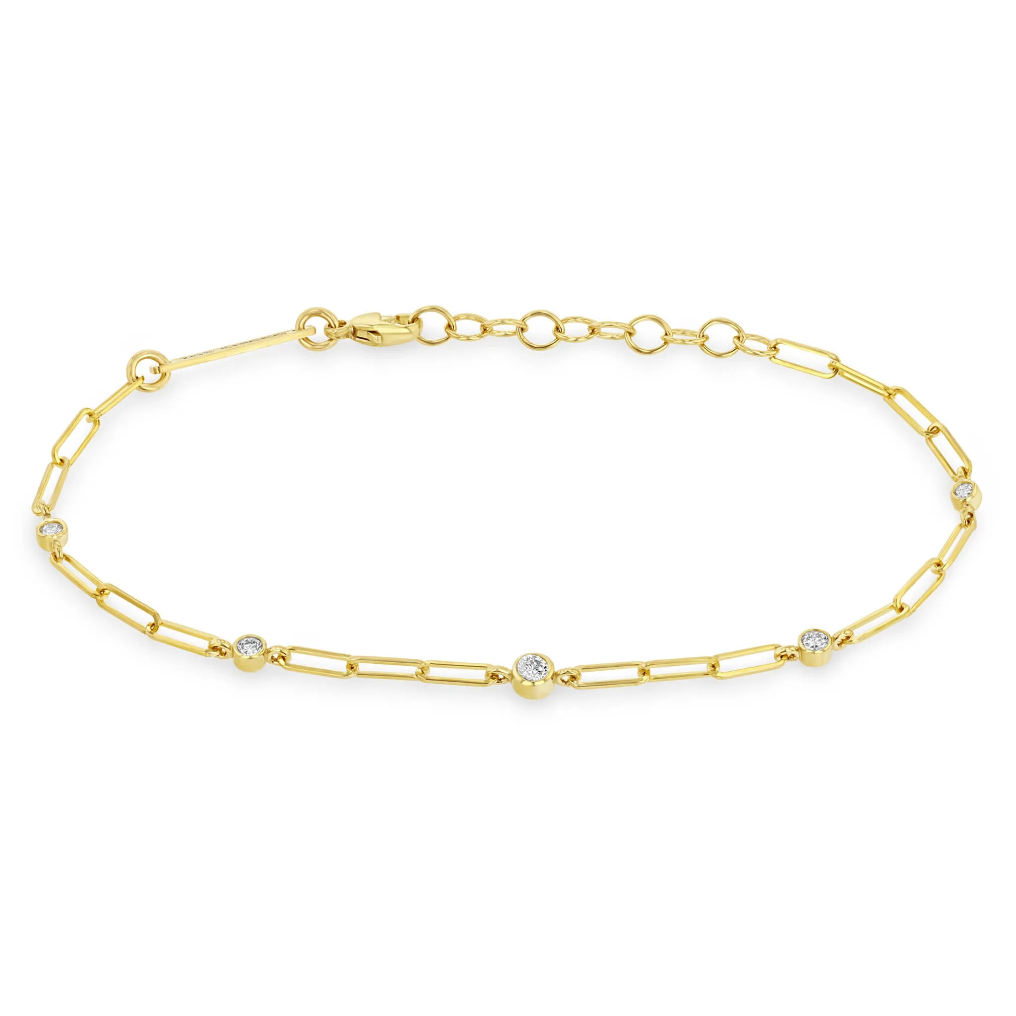 14k Graduated Diamond Bezel Small Paperclip Chain Bracelet