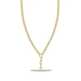 14k Mixed Small Curb & Medium Square Oval Chain Pavé Diamond Toggle Lariat Necklace