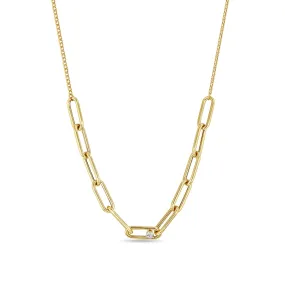 14k Paperclip Link Station with Diamond Necklace