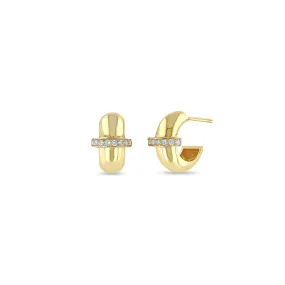 14k Pavé Diamond Row Door Knocker Huggie Hoops