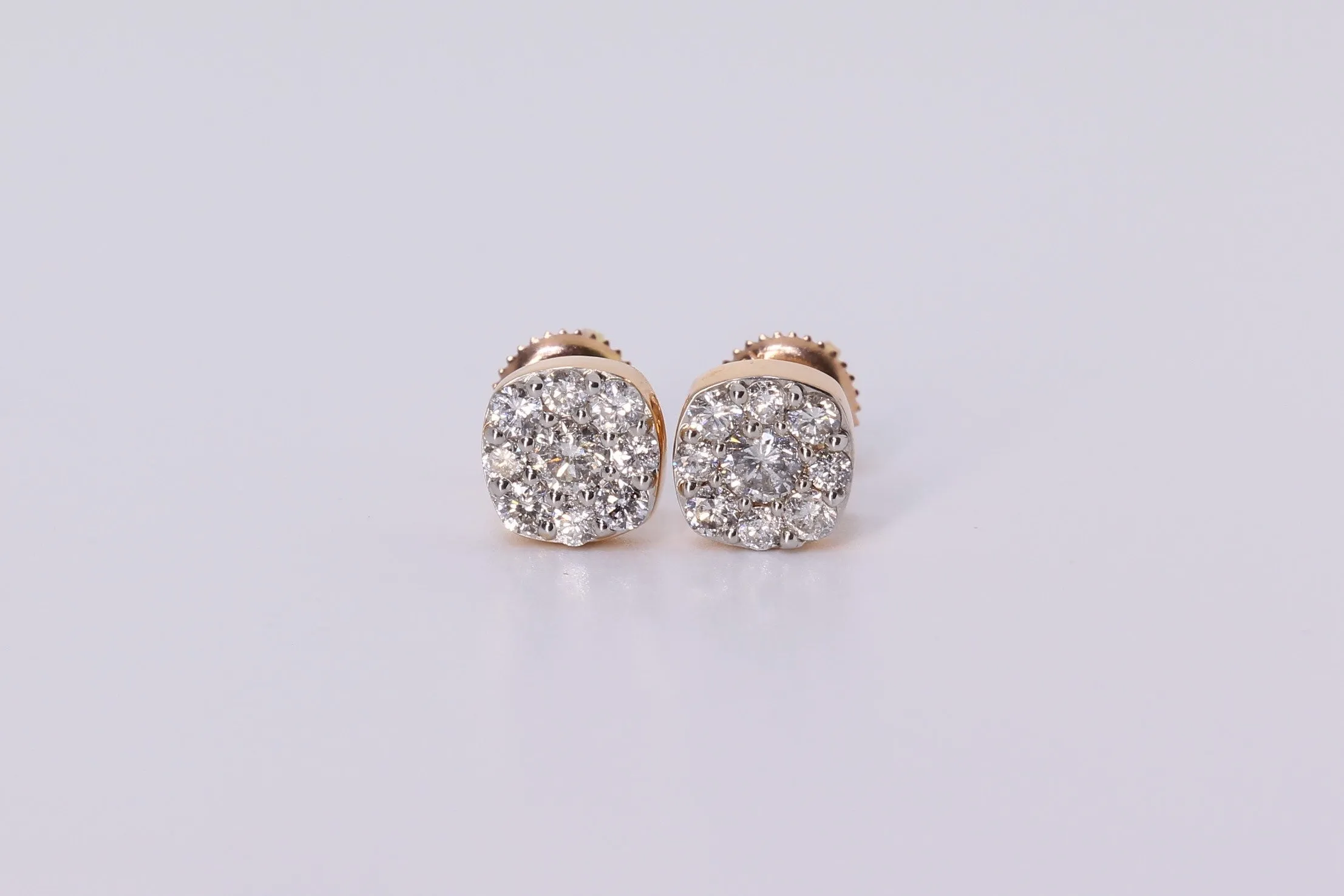 14K Rose Gold Square Earrings .750ctw