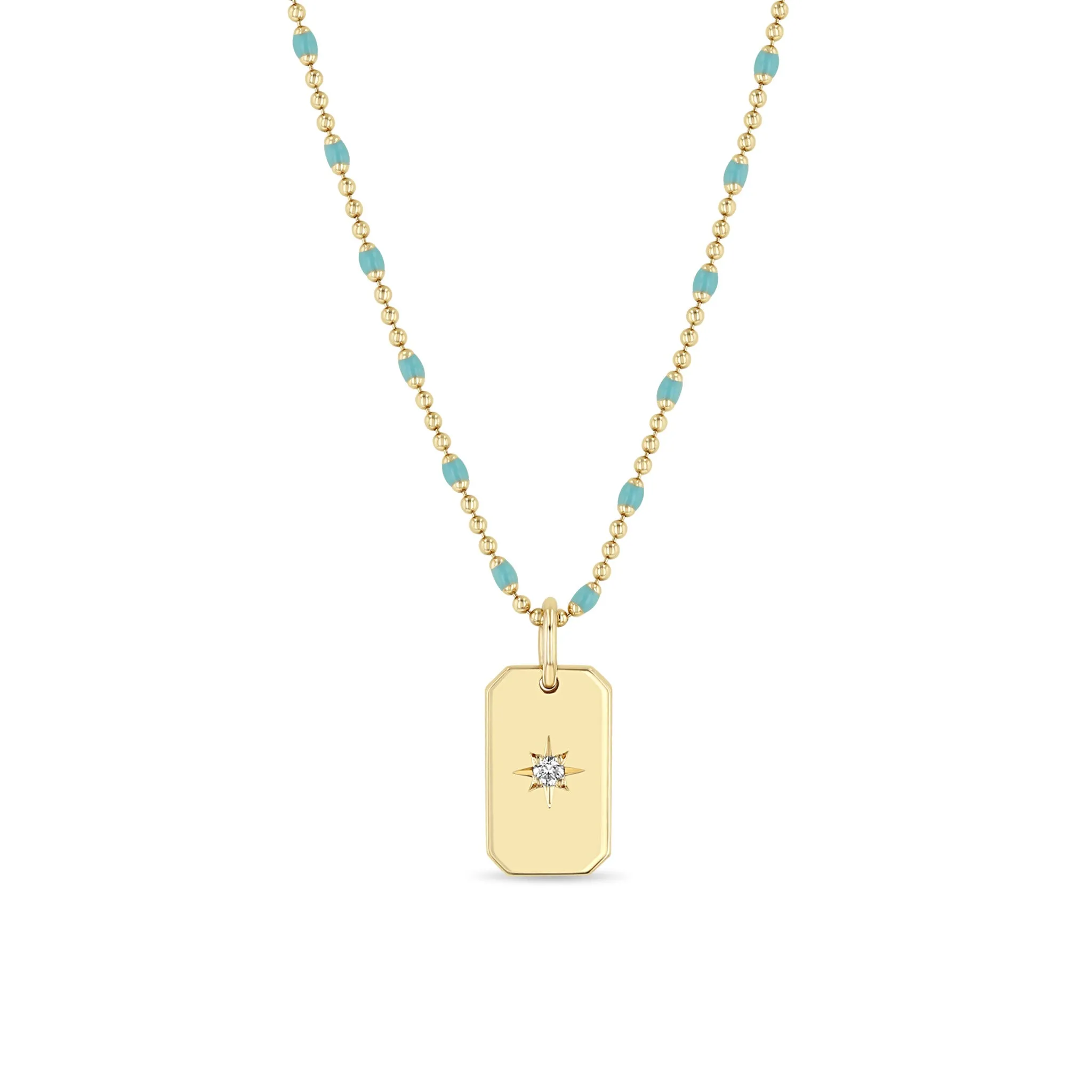 14k Star Set Diamond Small Square Edge Dog Tag Necklace