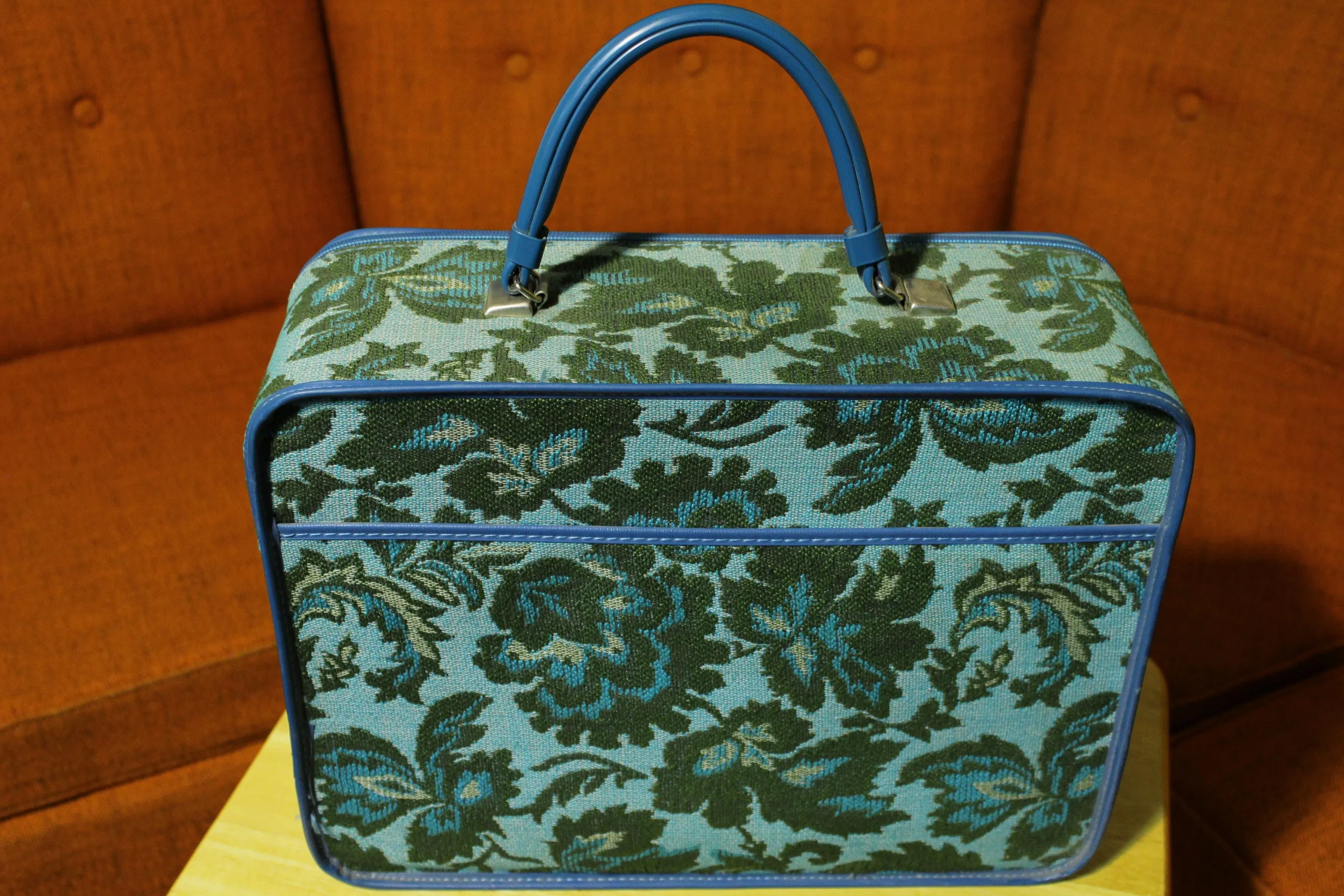 1960's 1970's Vintage Fabric Floral Small Suitcase