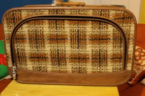 1970's Vintage Carpet Fabric Plaid Suitcase