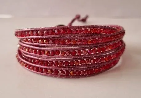 2mm crystal wrap bracelet ruby