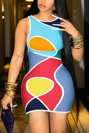 Abstract Geometric Print Bodycon Mini Dress Sleeveless