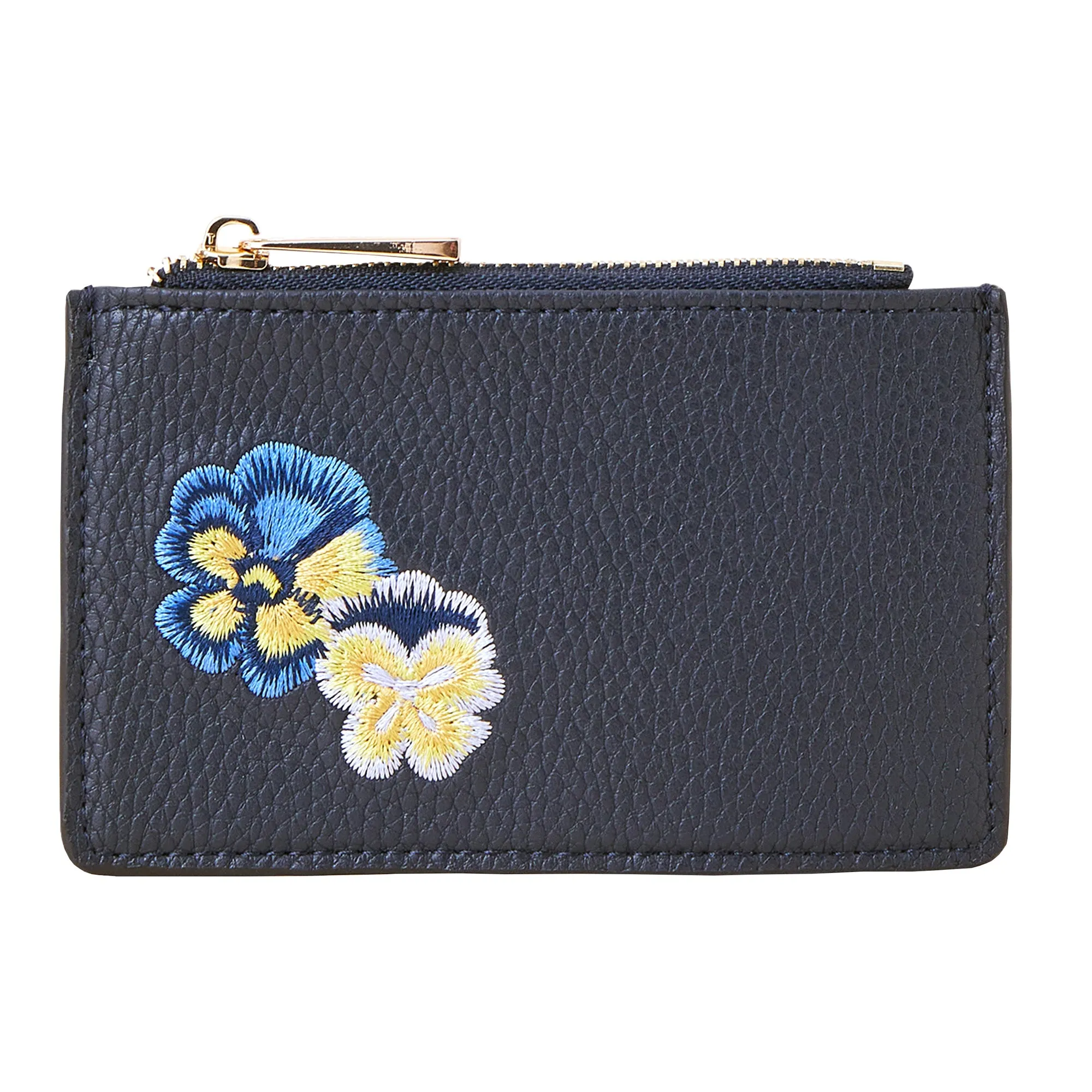 Accessorize London Women's Faux Leather Blue Floral Embroidered Card Holder