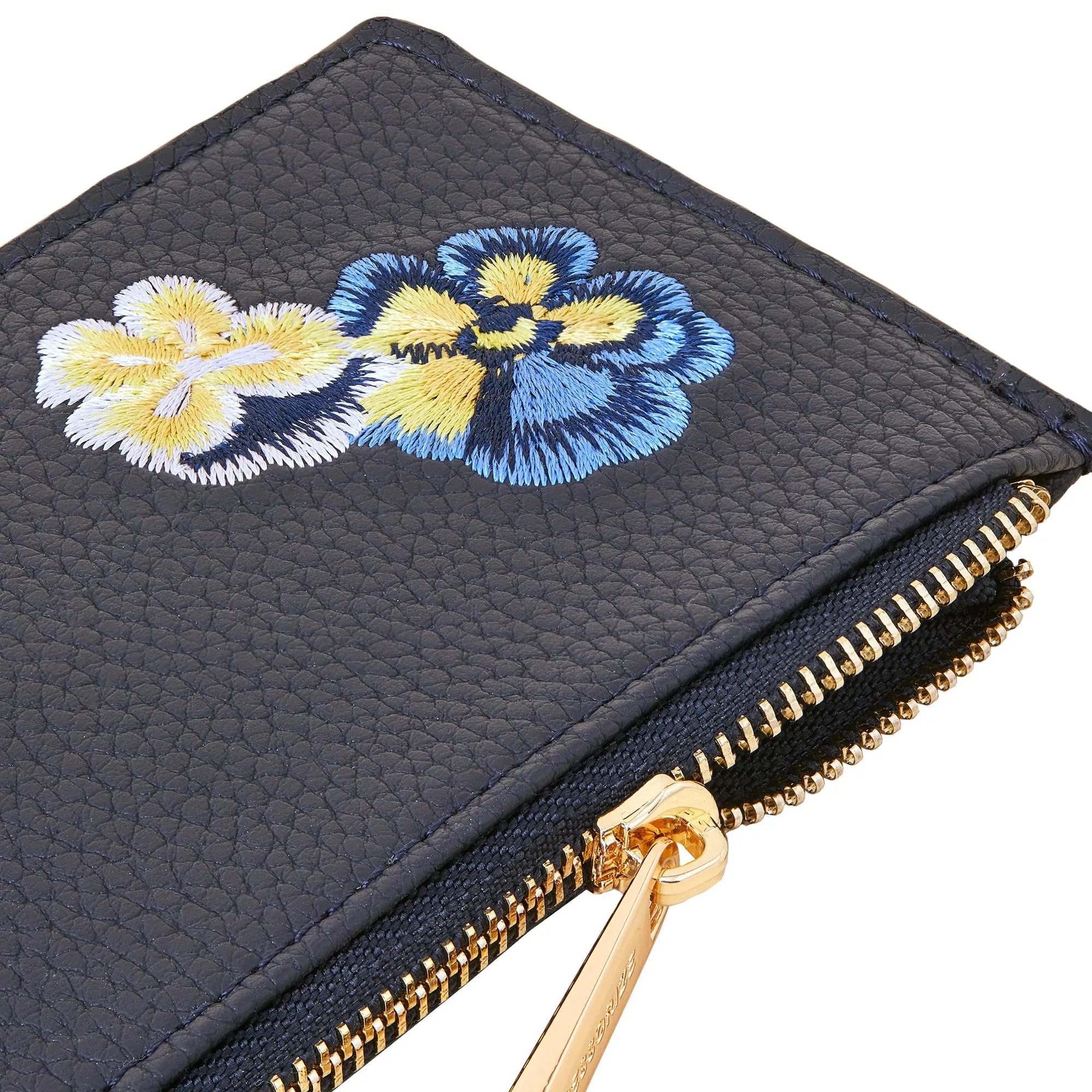 Accessorize London Women's Faux Leather Blue Floral Embroidered Card Holder