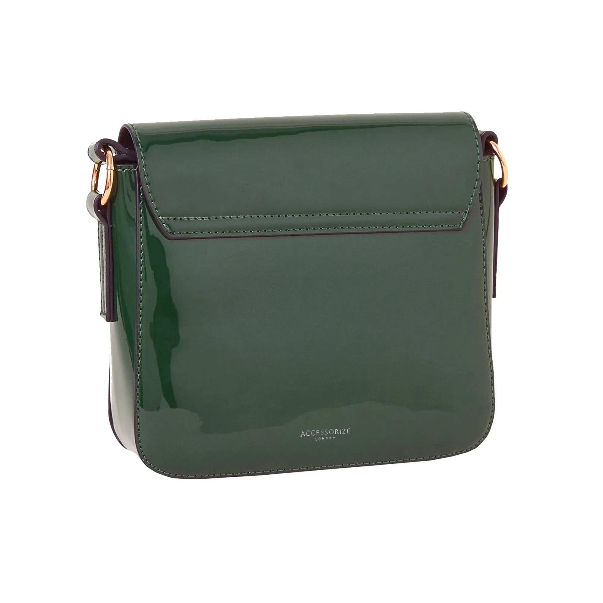 Accessorize London Women's Green Patent Cross-Body Bag