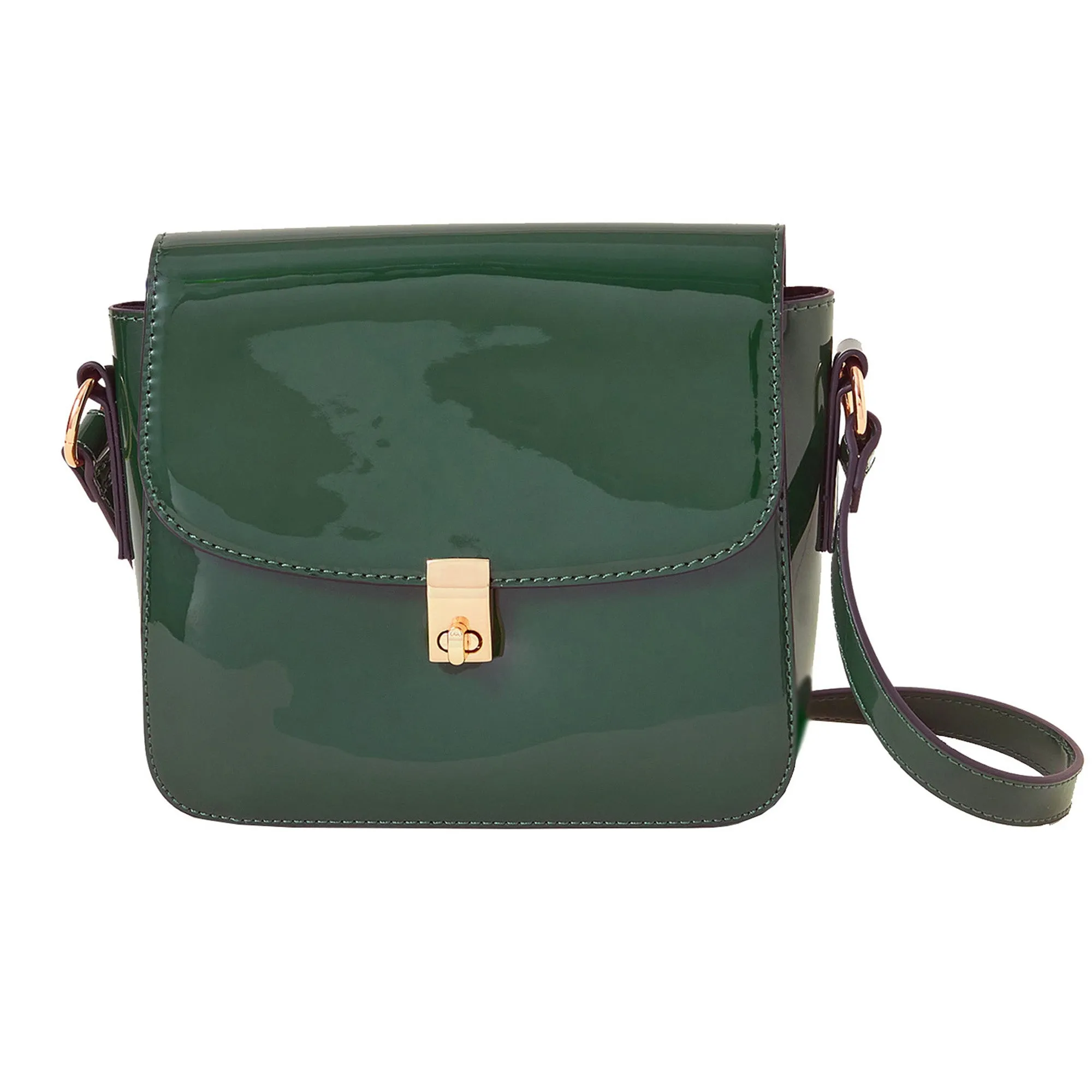 Accessorize London Women's Green Patent Cross-Body Bag