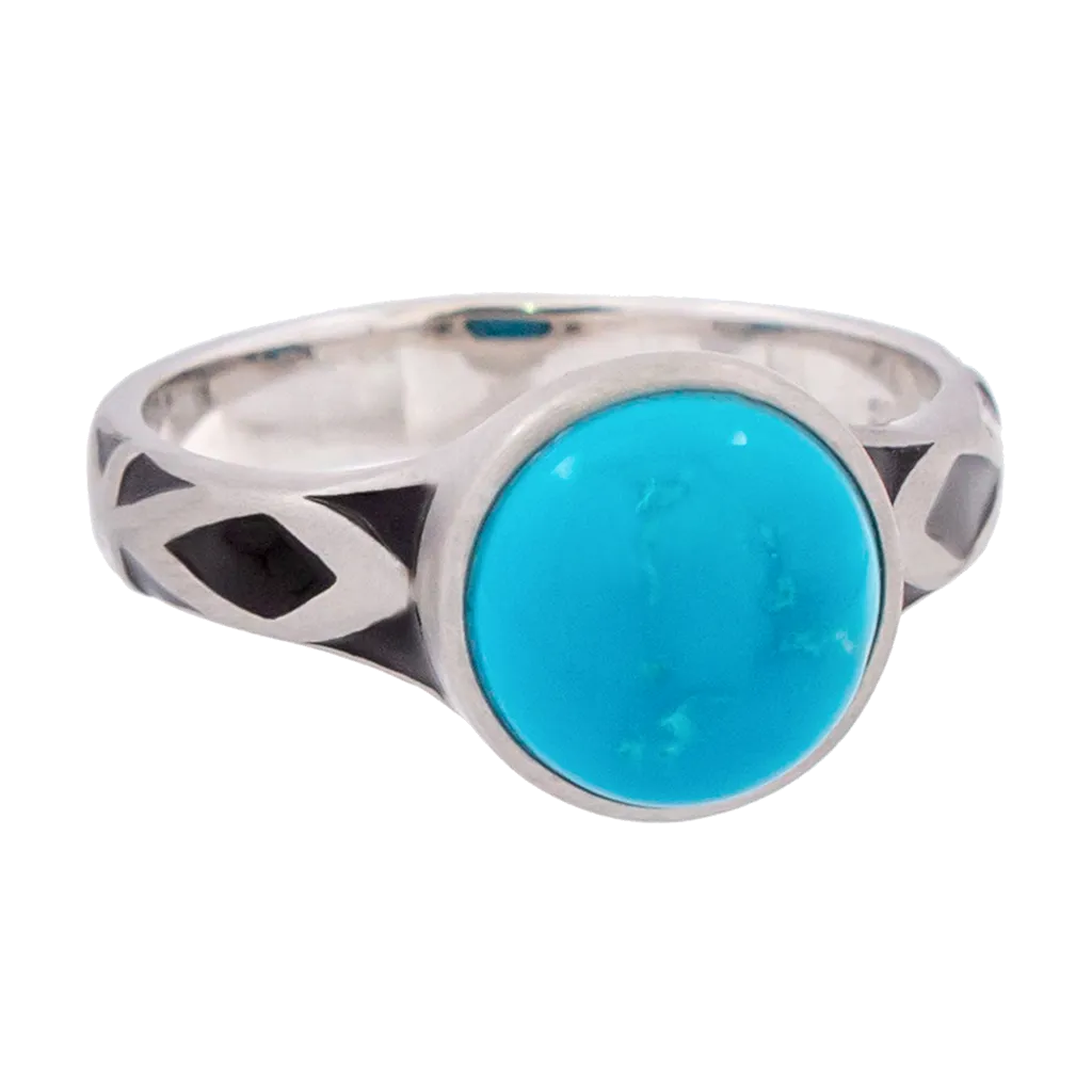 Aztec Small Style Round Turquoise Ring