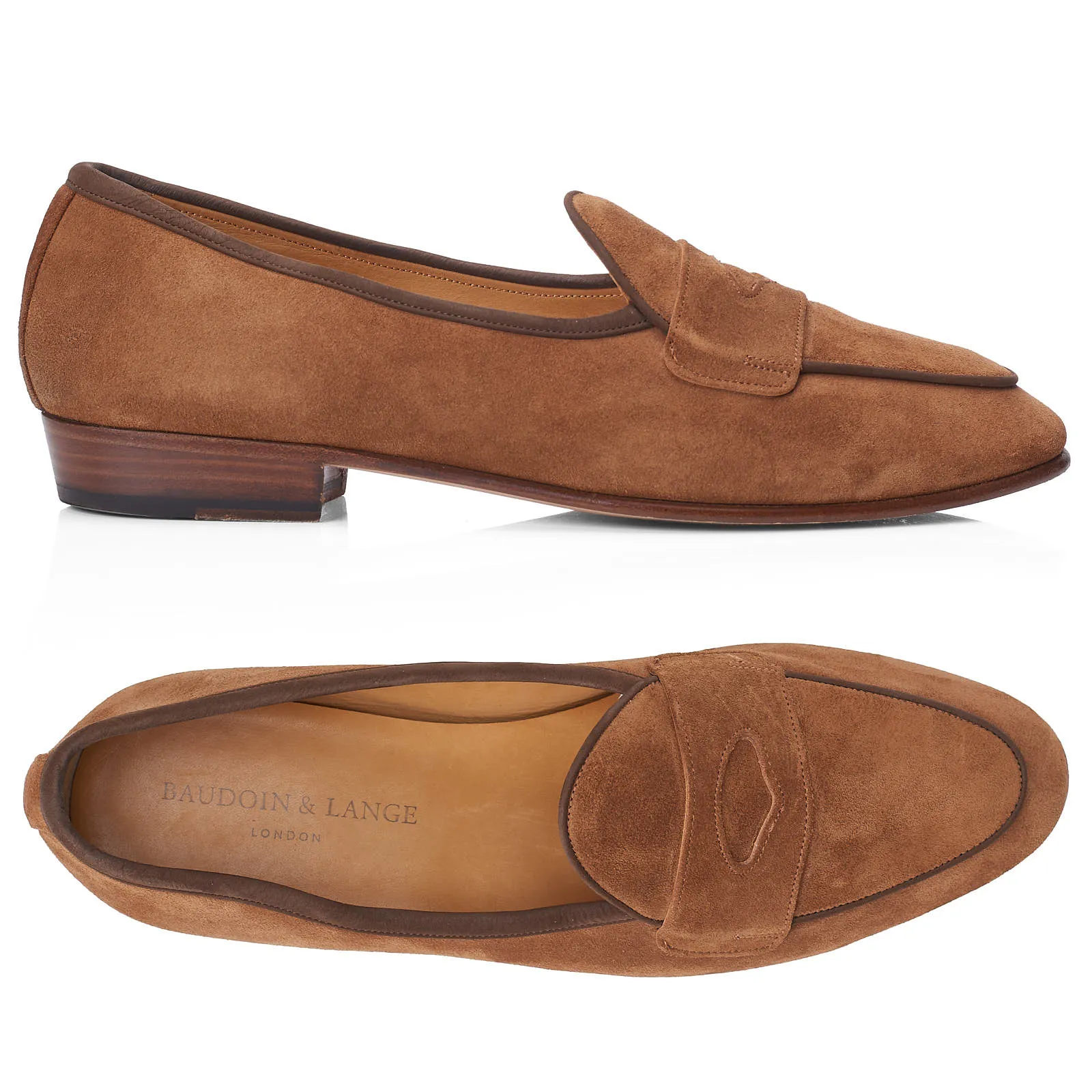 BAUDOIN & LANGE Grand Fenelon Tan Noble Suede Leather Penny Loafer Shoes EU 40 US 7