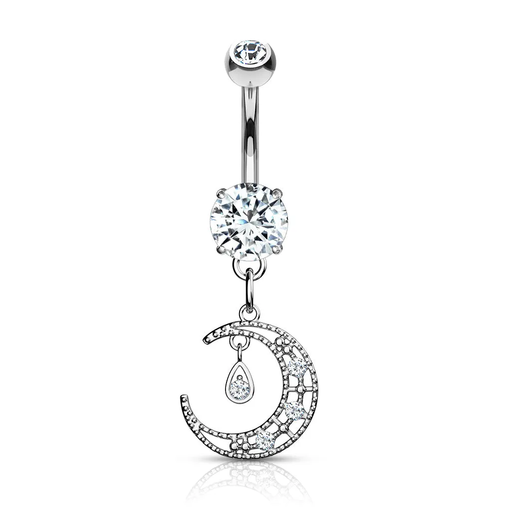 Belly Ring - Crescent Moon Paved