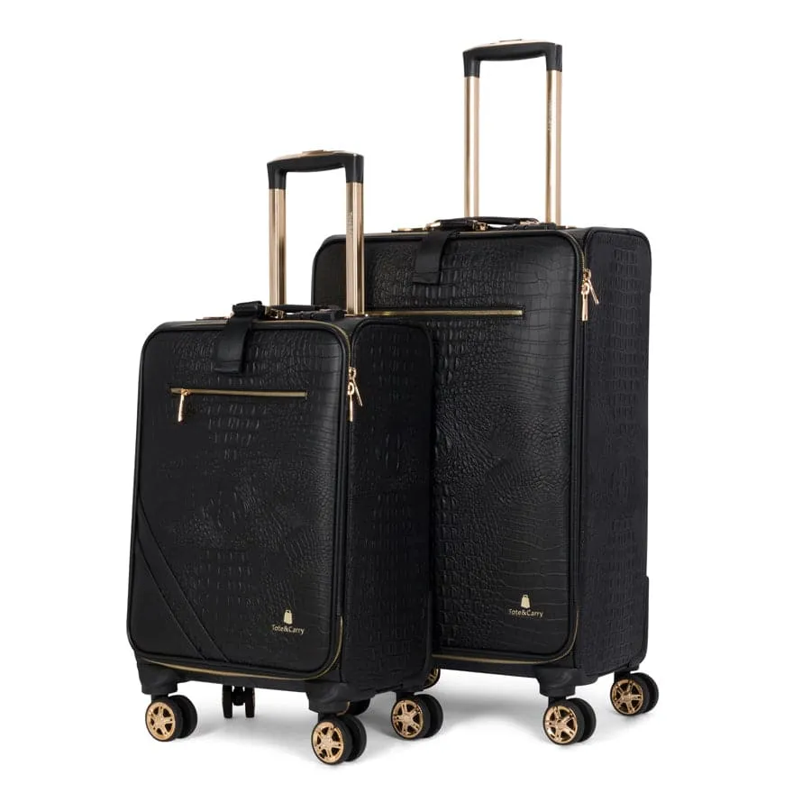 Black Apollo 2 Faux Crocodile Skin 2 Piece Suitcases