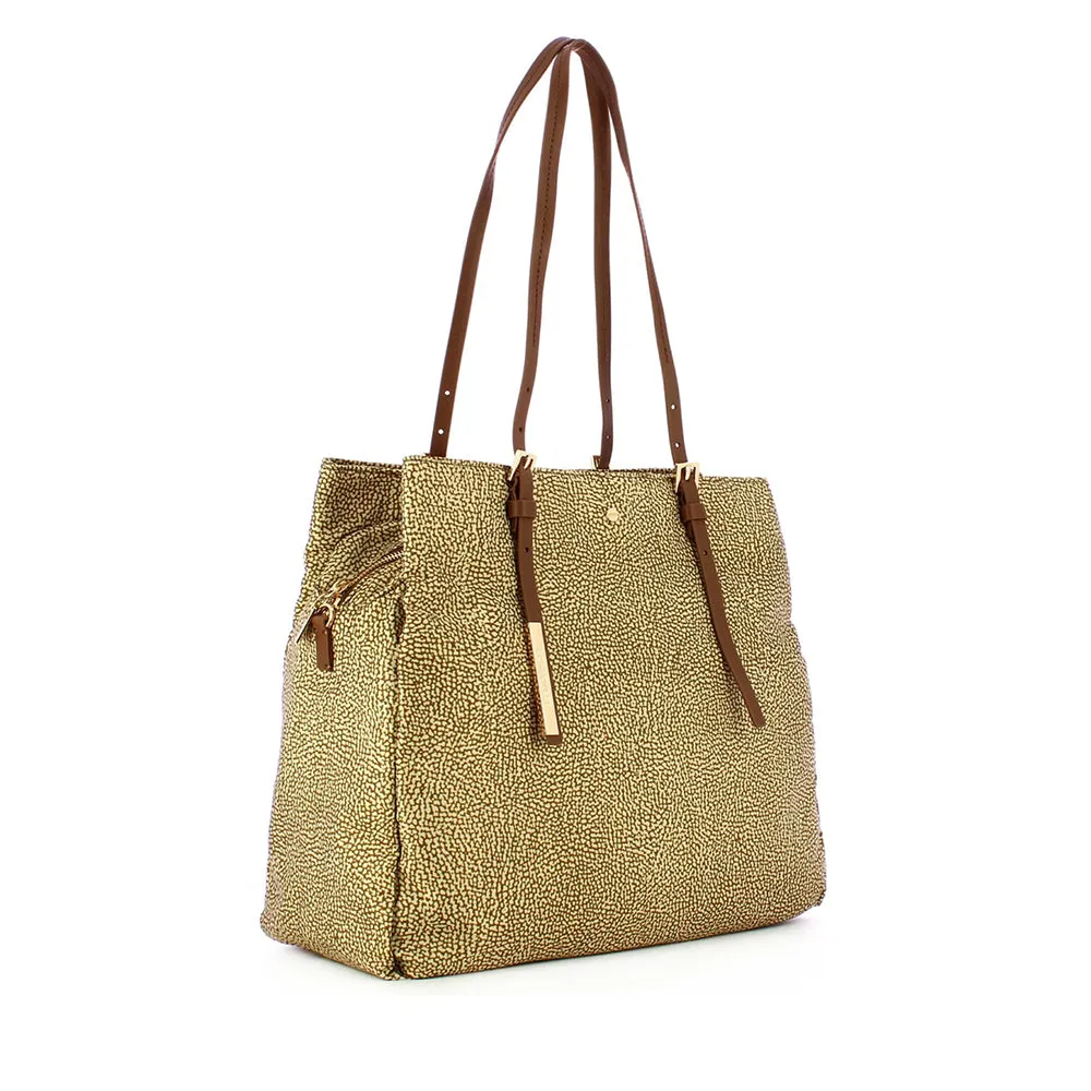 Borsa Shopping a Spalla BORBONESE in Tessuto stampa Op Beige Brown