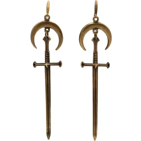 Bronze Moon & Sword Earrings