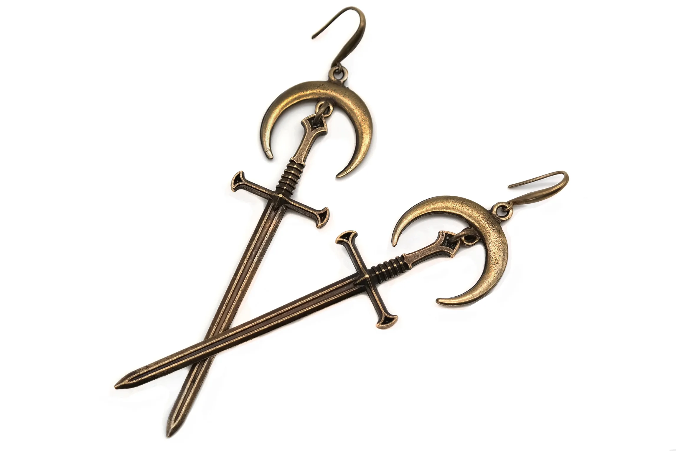 Bronze Moon & Sword Earrings