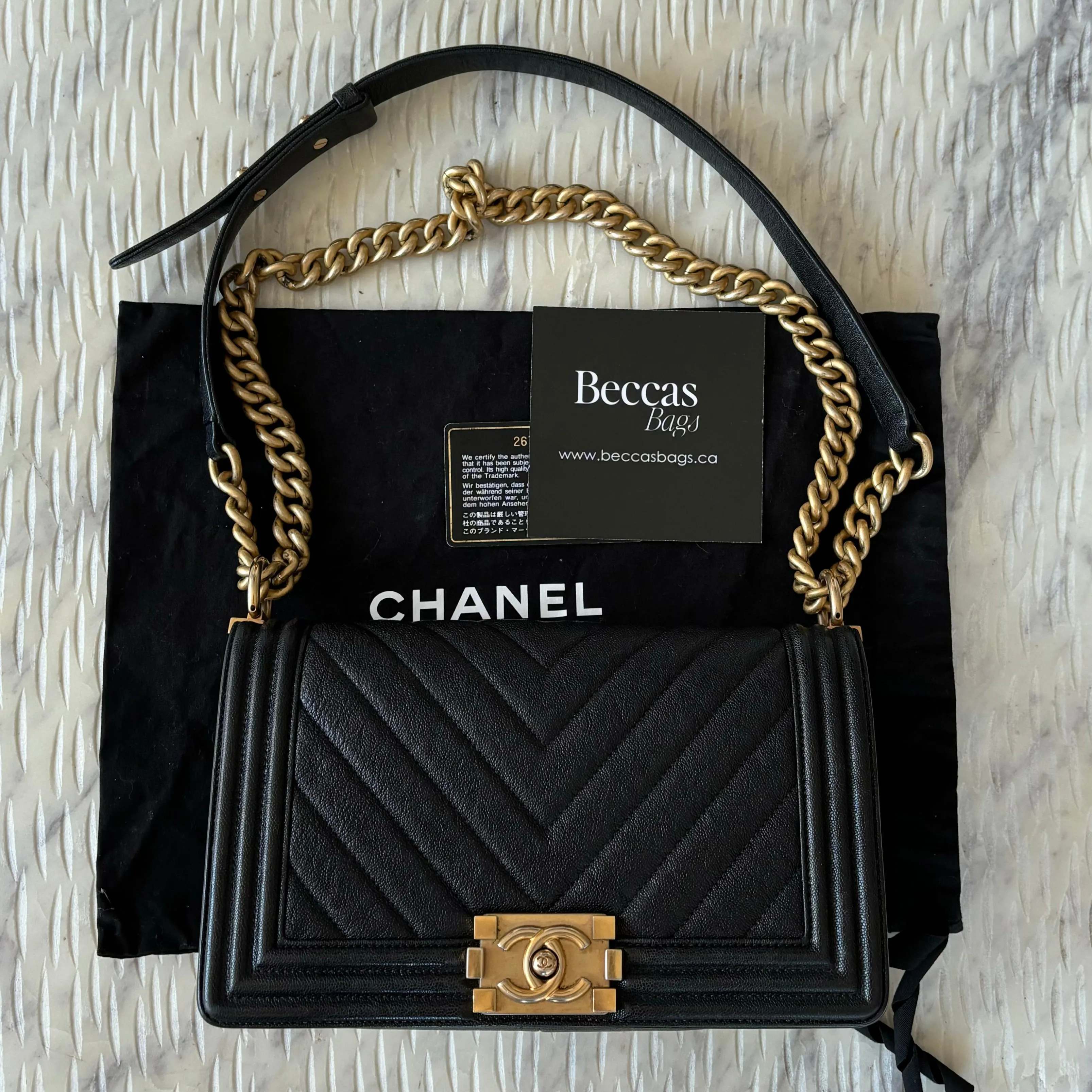 Chanel Boy Flap Bag Chevron Caviar Old Medium