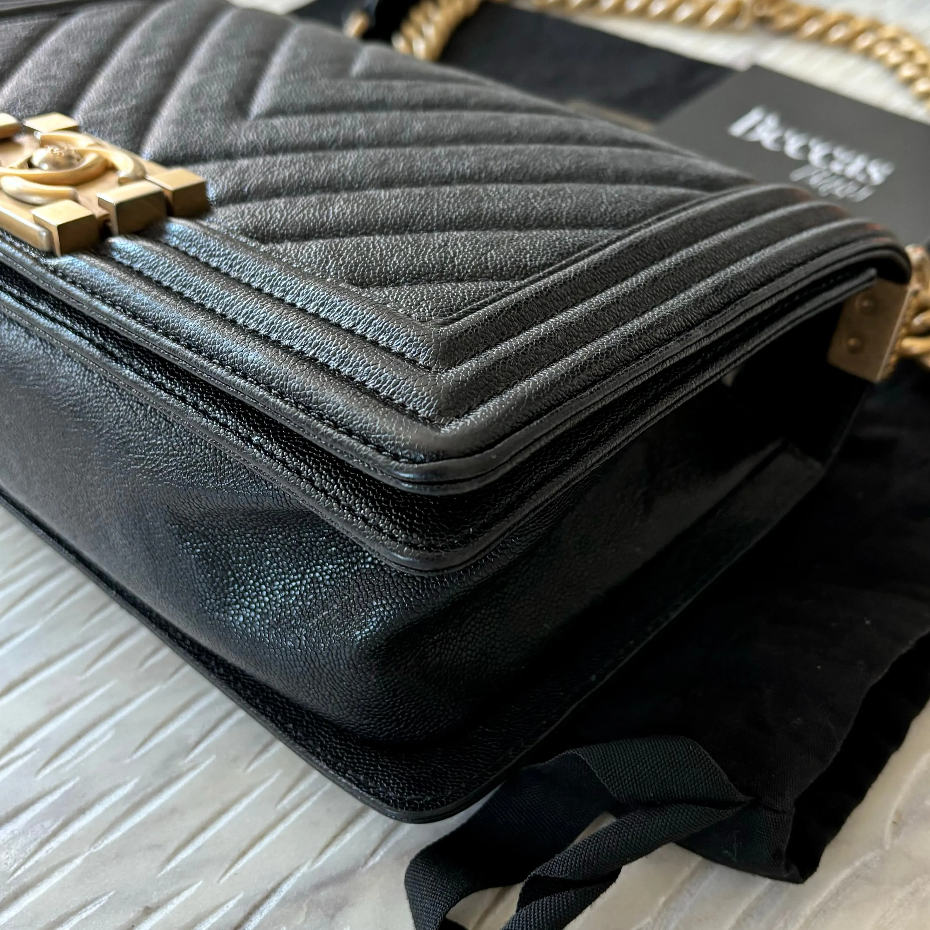 Chanel Boy Flap Bag Chevron Caviar Old Medium