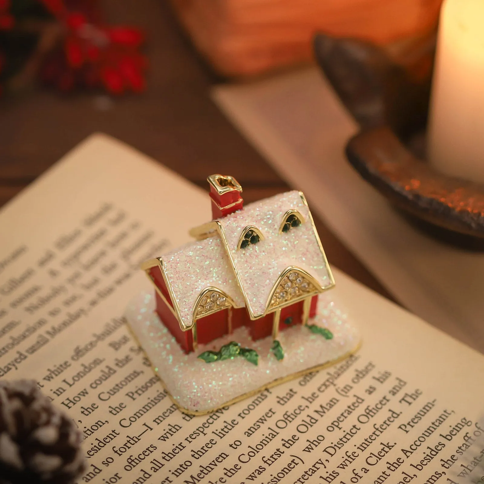 Christmas Snow House Jeweled Trinket Box