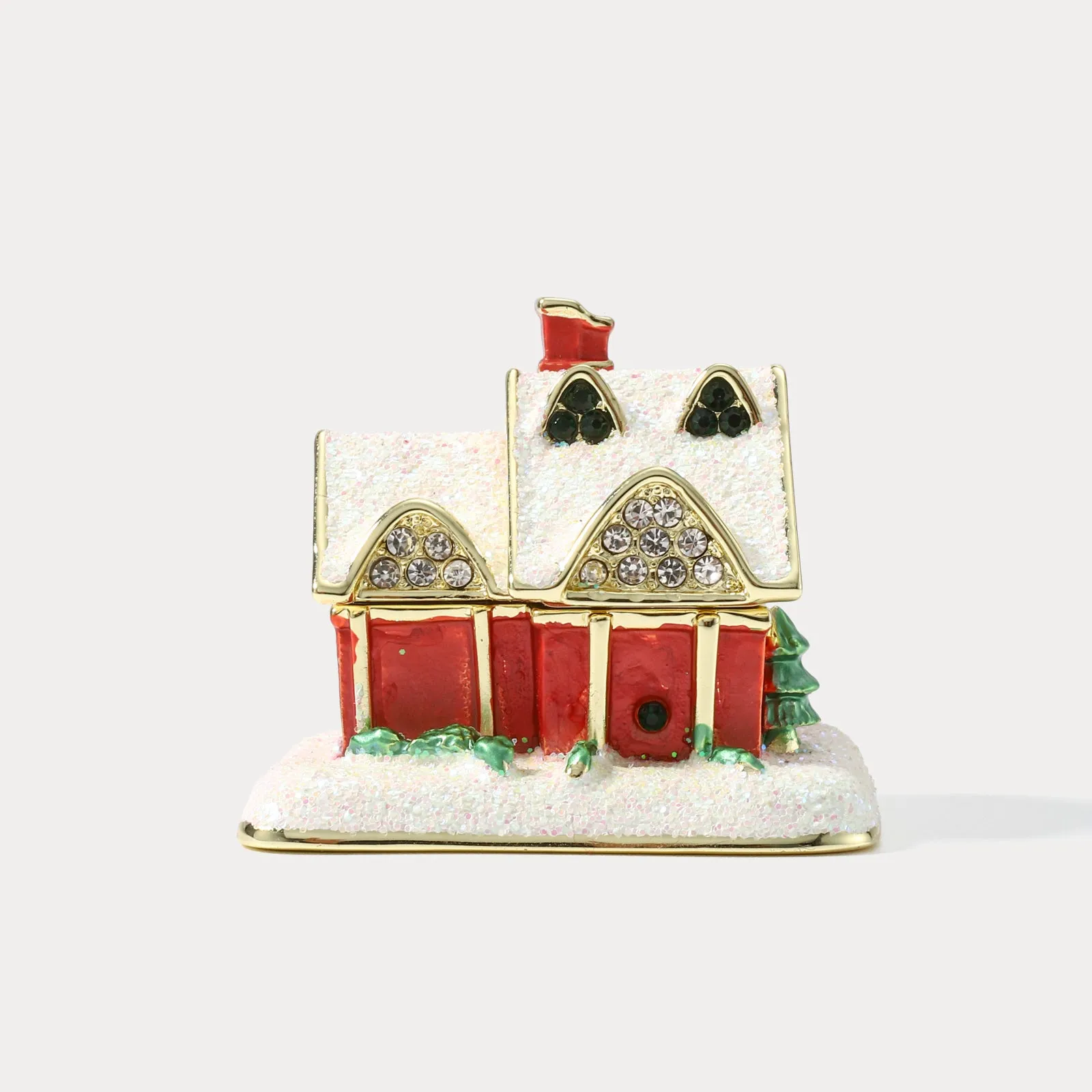 Christmas Snow House Jeweled Trinket Box