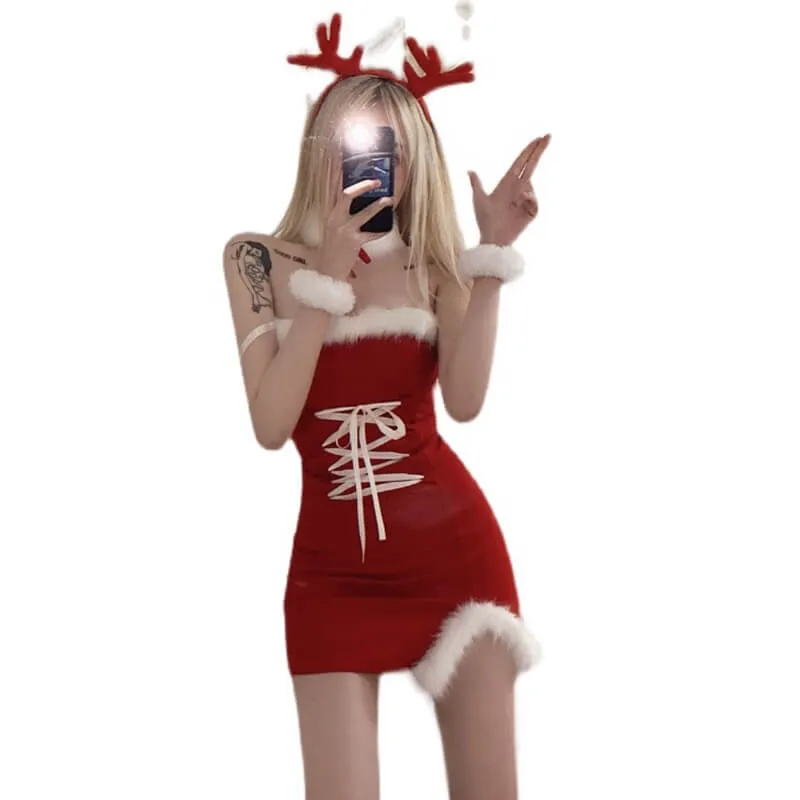 Christmas wool edge suit suspender dress BY9023