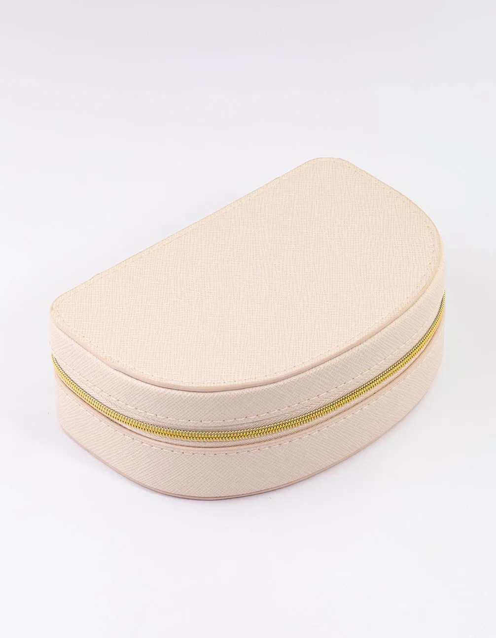 Cream Faux Leather Half Moon Jewellery Case