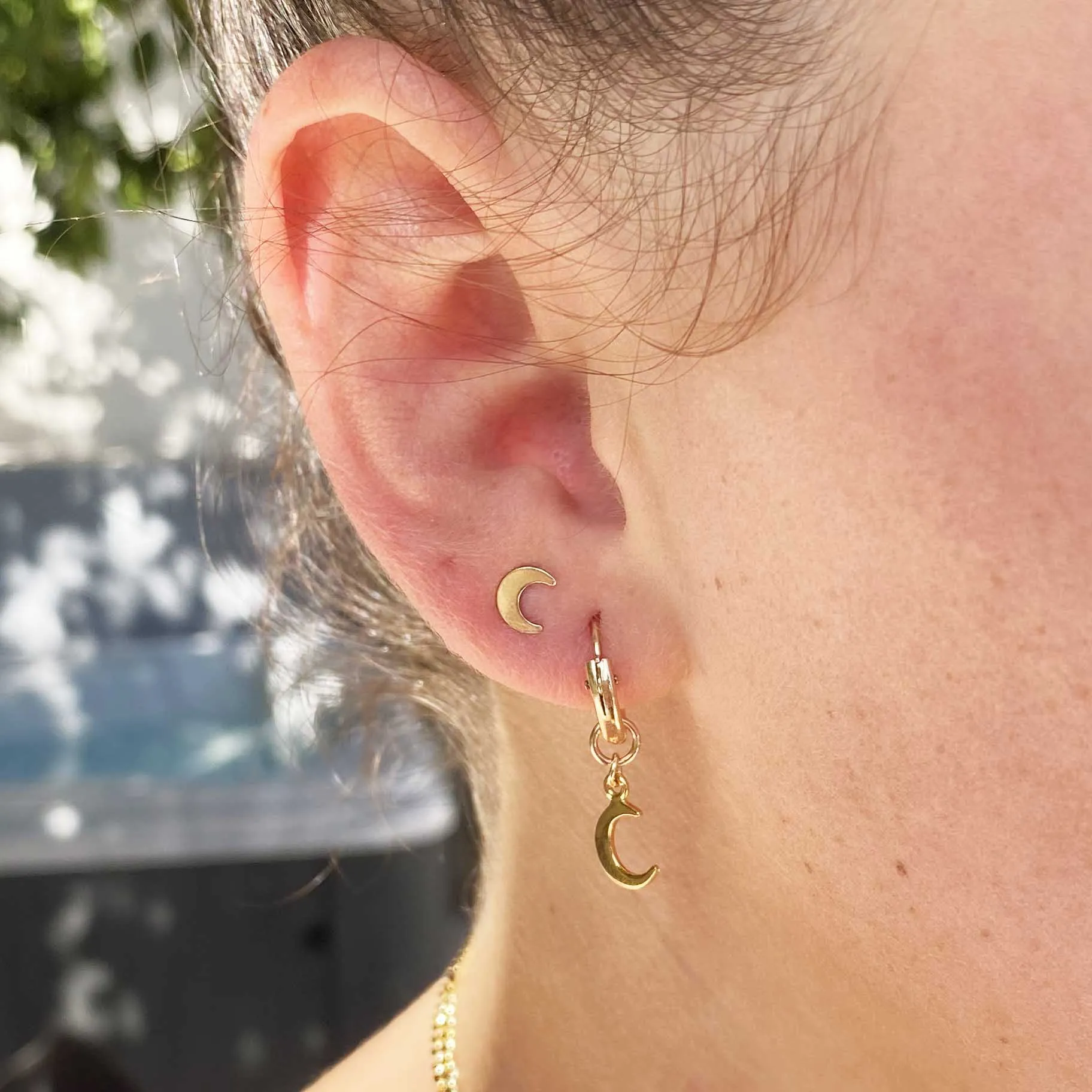 Crescent Moon Huggie Hoop Earrings