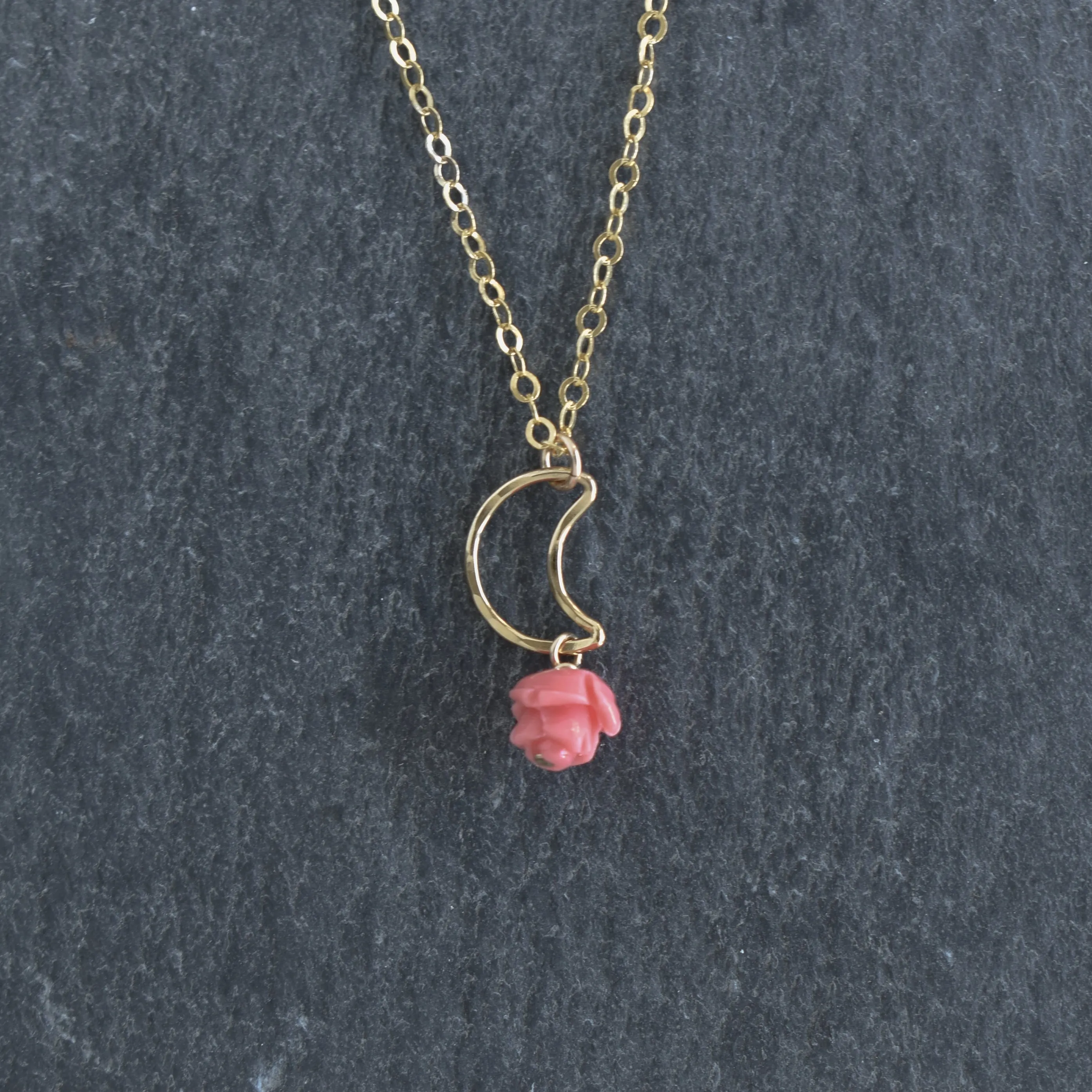 Crescent Moon Mahina and Lokelani Necklace