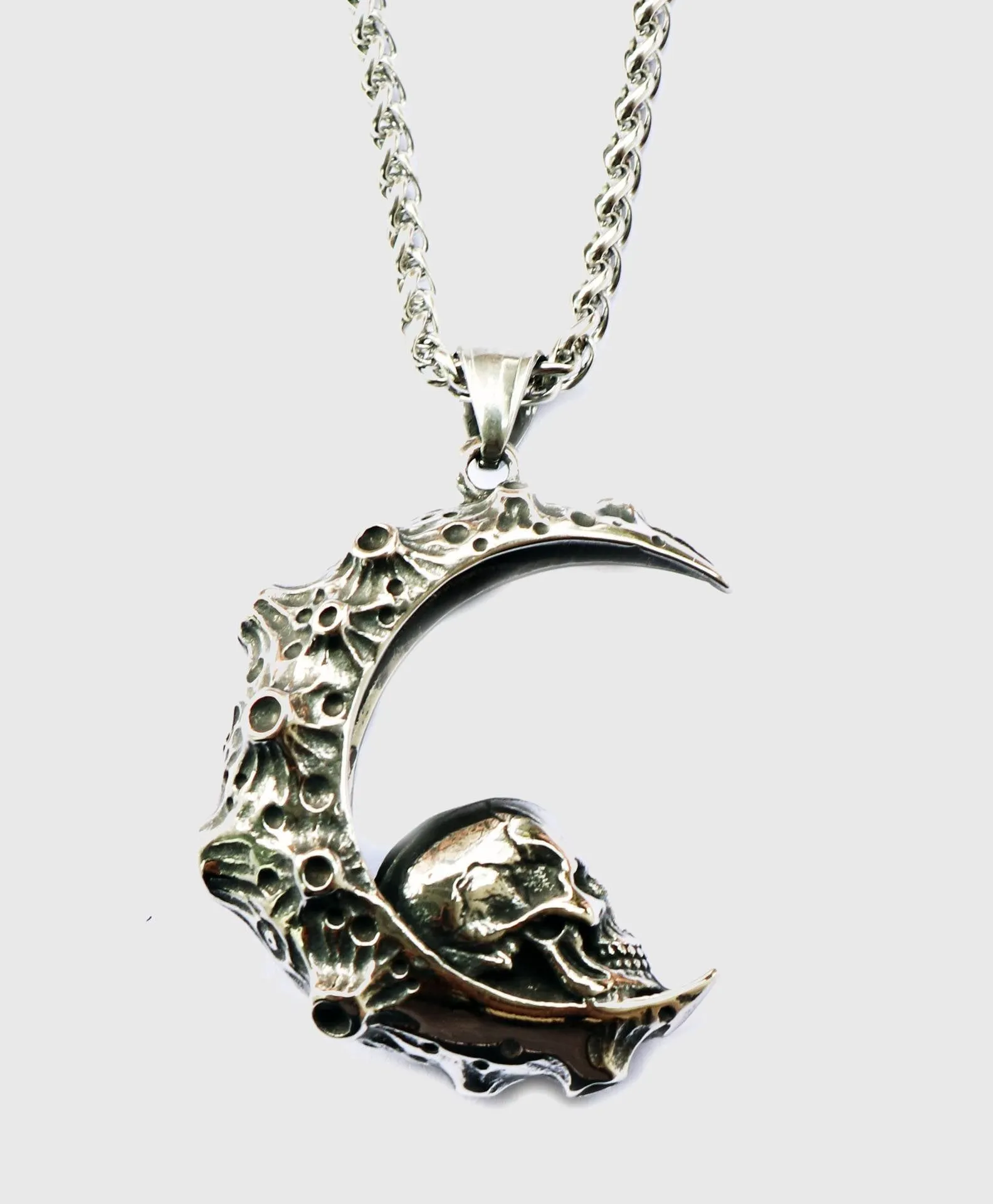 Crescent Moon Skull Necklace