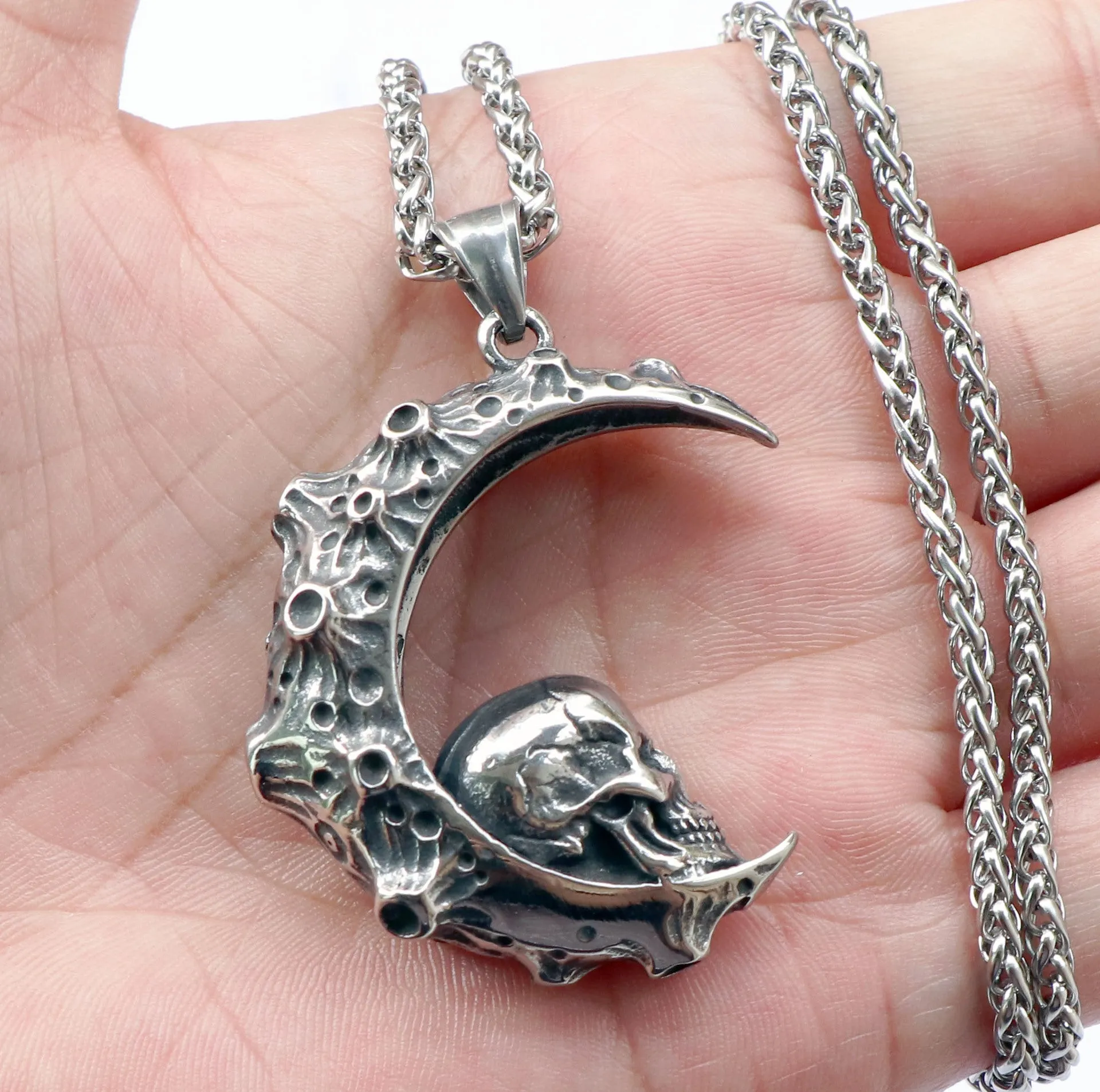 Crescent Moon Skull Necklace