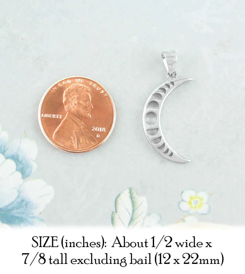 Crescent Moon With Cut-Out Moon Phases Pendant