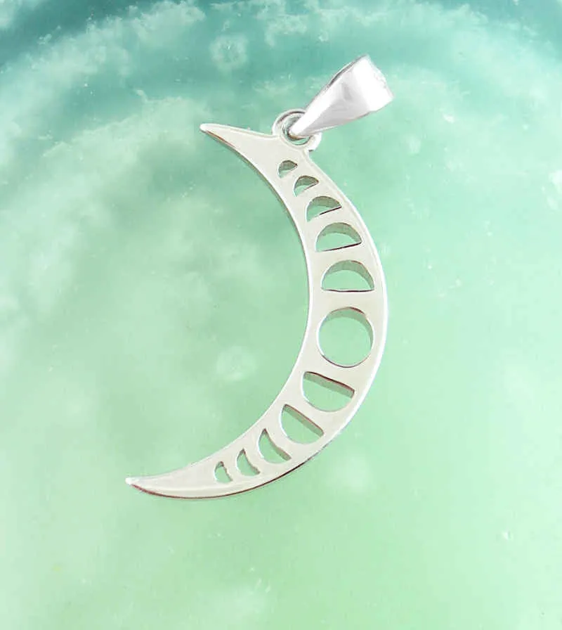 Crescent Moon With Cut-Out Moon Phases Pendant