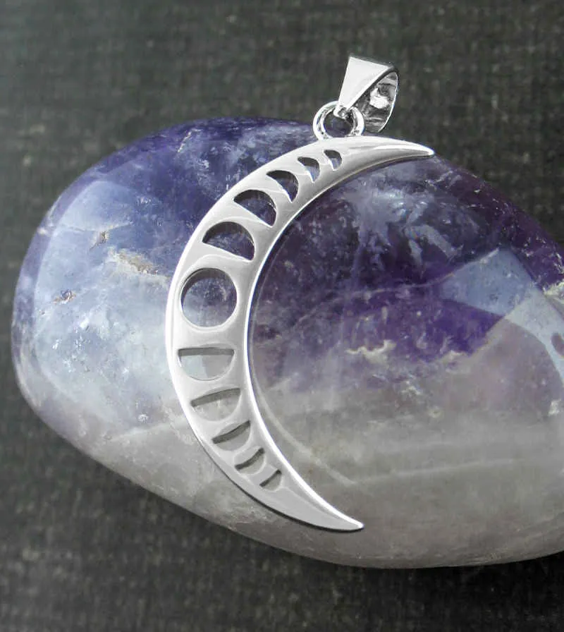 Crescent Moon With Cut-Out Moon Phases Pendant