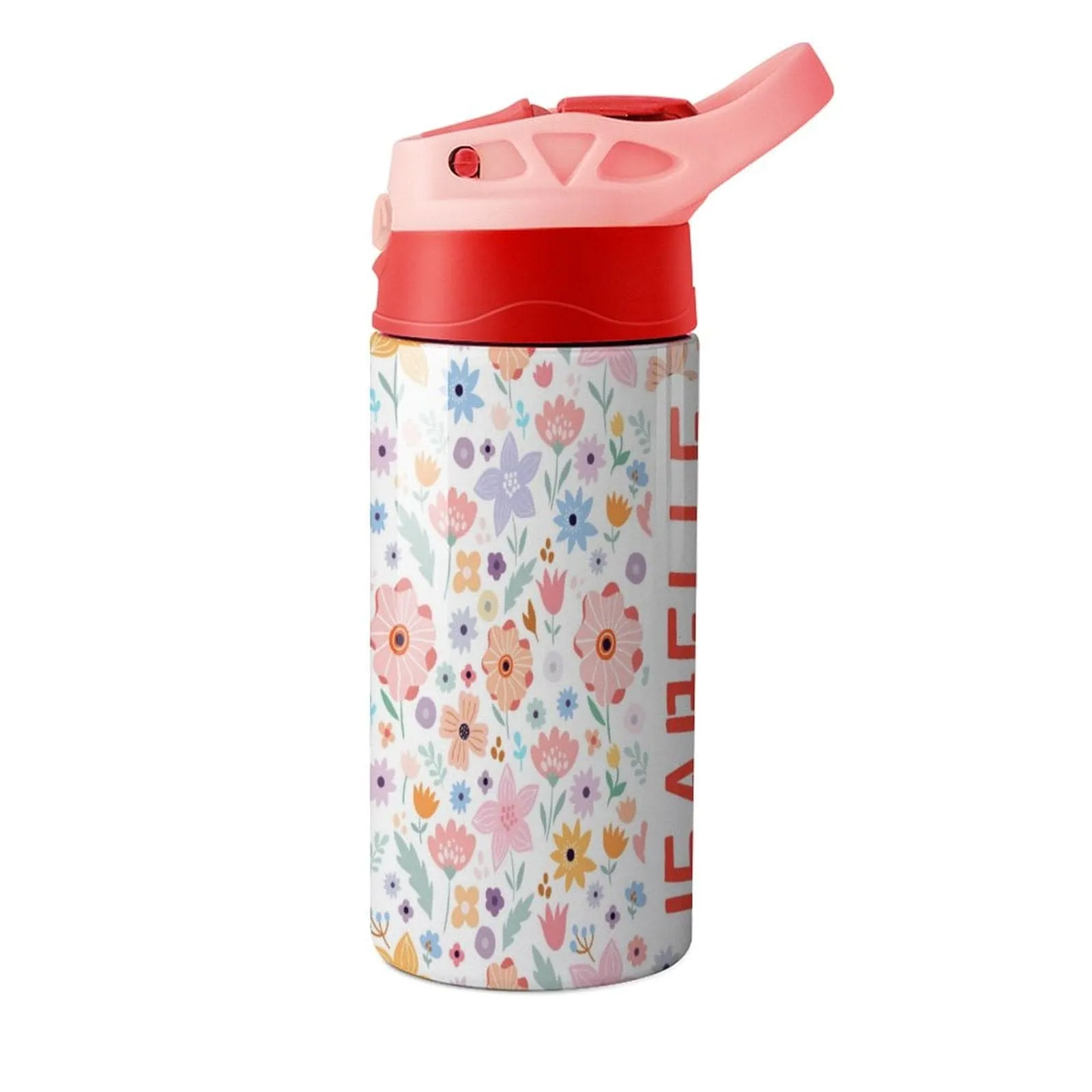 Custom Name Flowers Kids Water Bottle 12OZ Stainless Steel Personalized Drink Cup