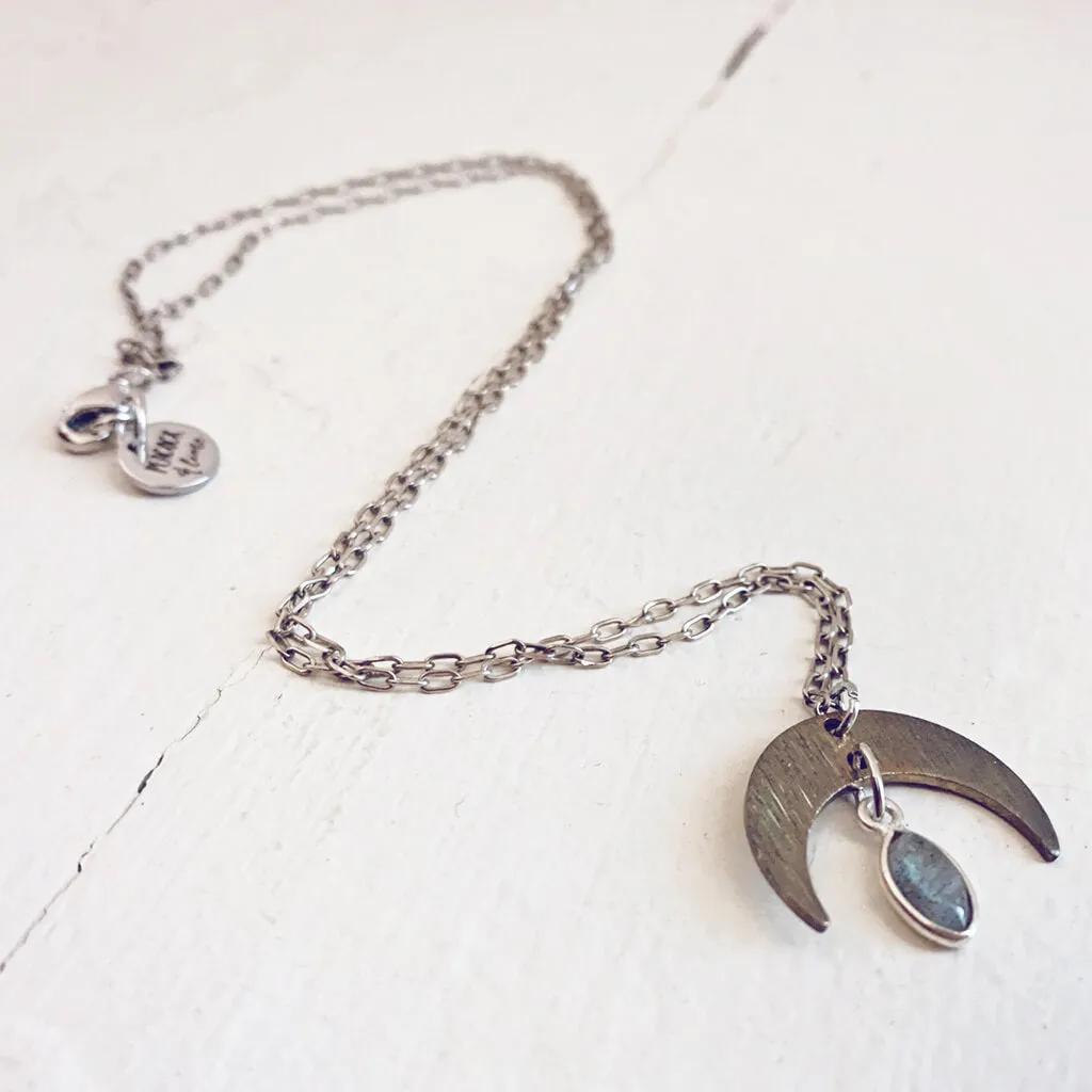 dark nebula // crescent moon & labradorite drop necklace