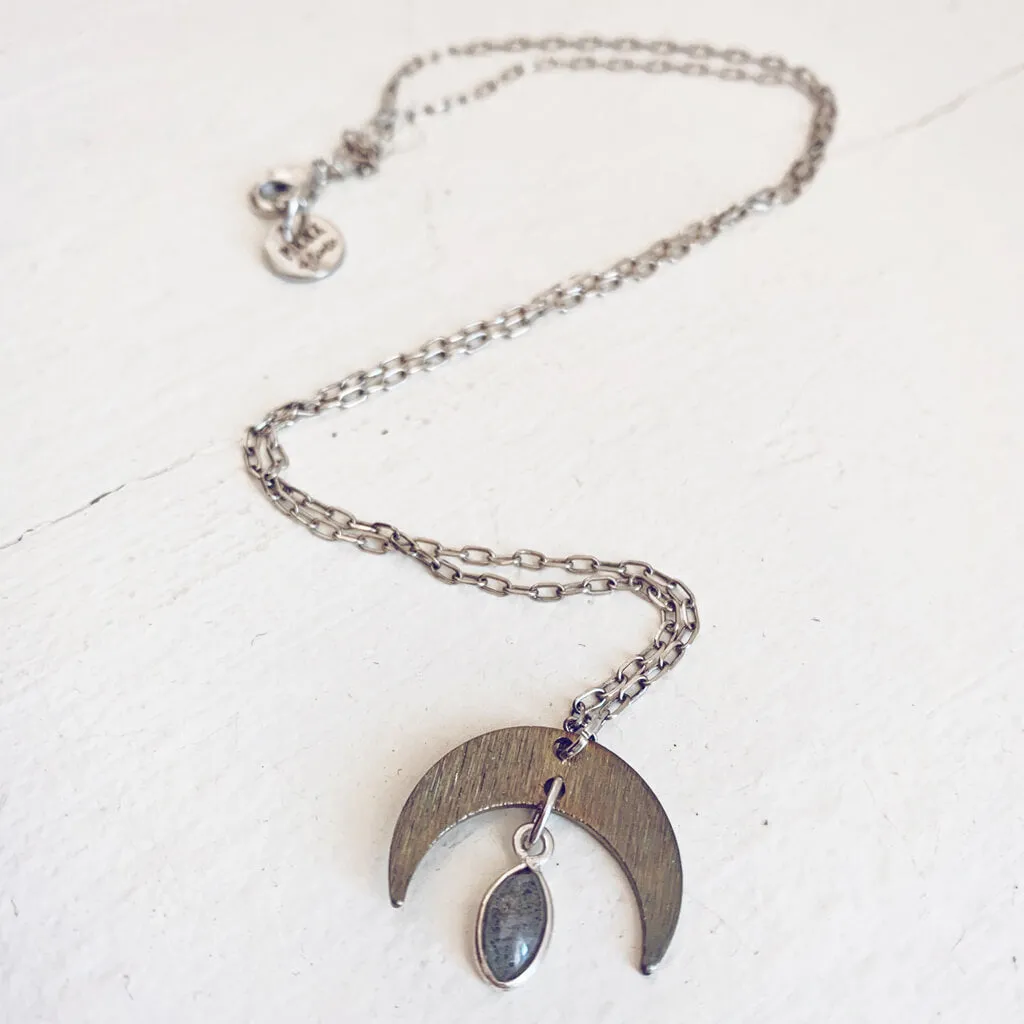 dark nebula // crescent moon & labradorite drop necklace