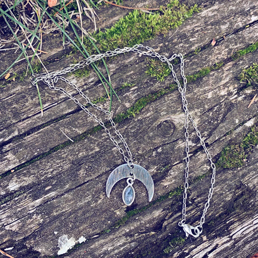 dark nebula // crescent moon & labradorite drop necklace