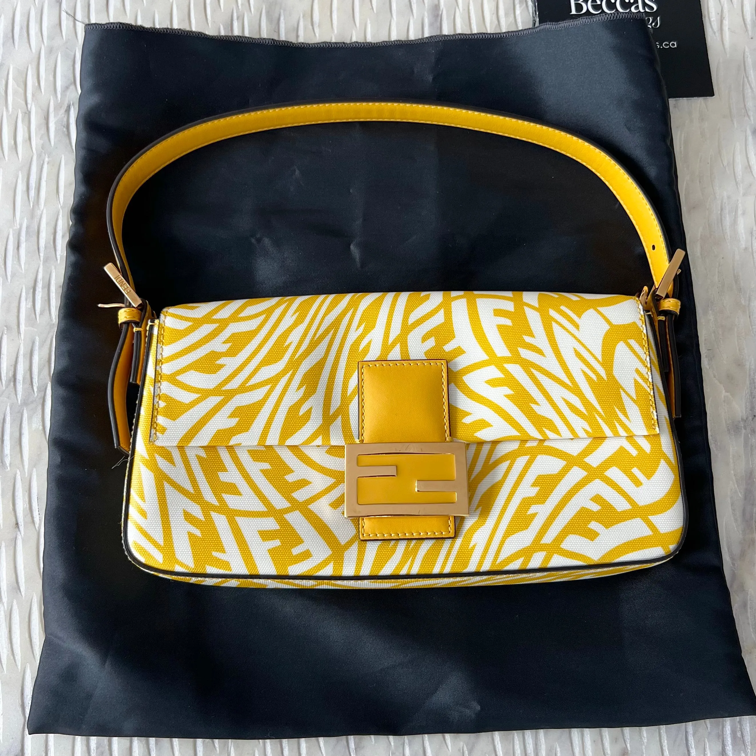 Sure, a more optimized title for this e-commerce product could be: FENDI x Sarah Coleman FF Vertigo Baguette Bag - Stylish Limited Edition Design