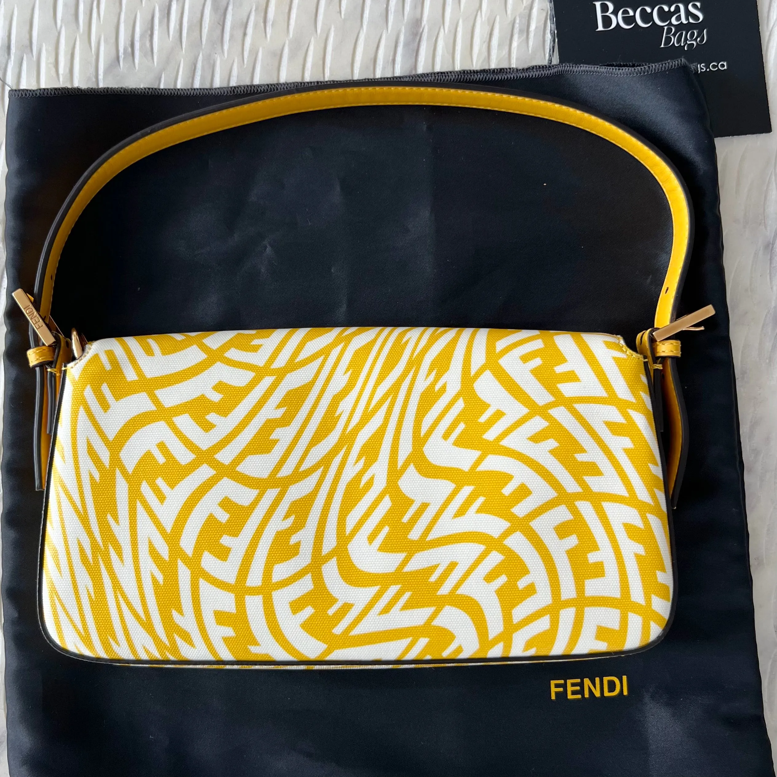 Sure, a more optimized title for this e-commerce product could be: FENDI x Sarah Coleman FF Vertigo Baguette Bag - Stylish Limited Edition Design