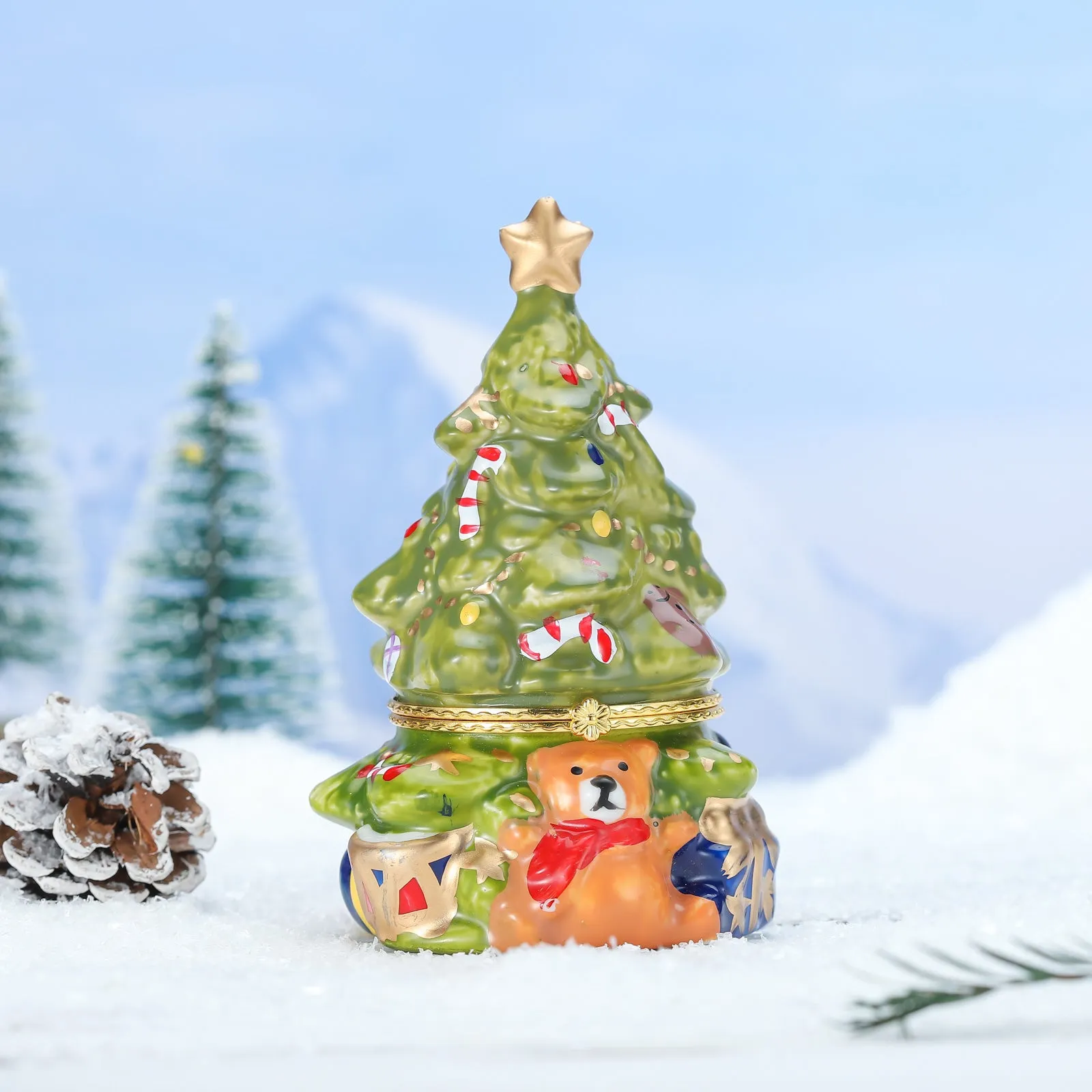 Fuzzy Bear Christmas Tree Jewelry Box