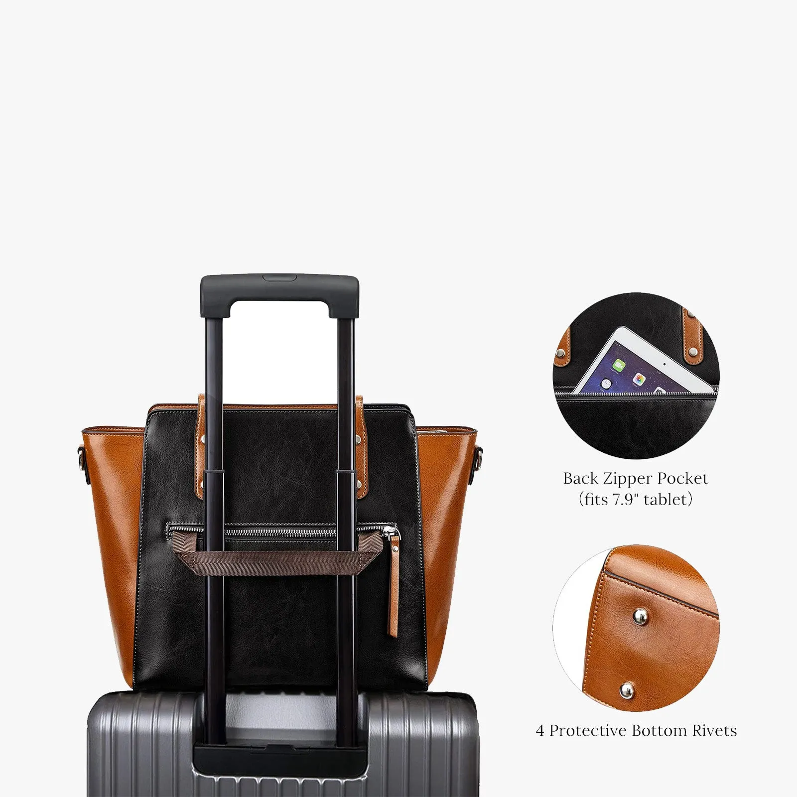 Genuine Leather Tote Bag With Luggage Sleeve