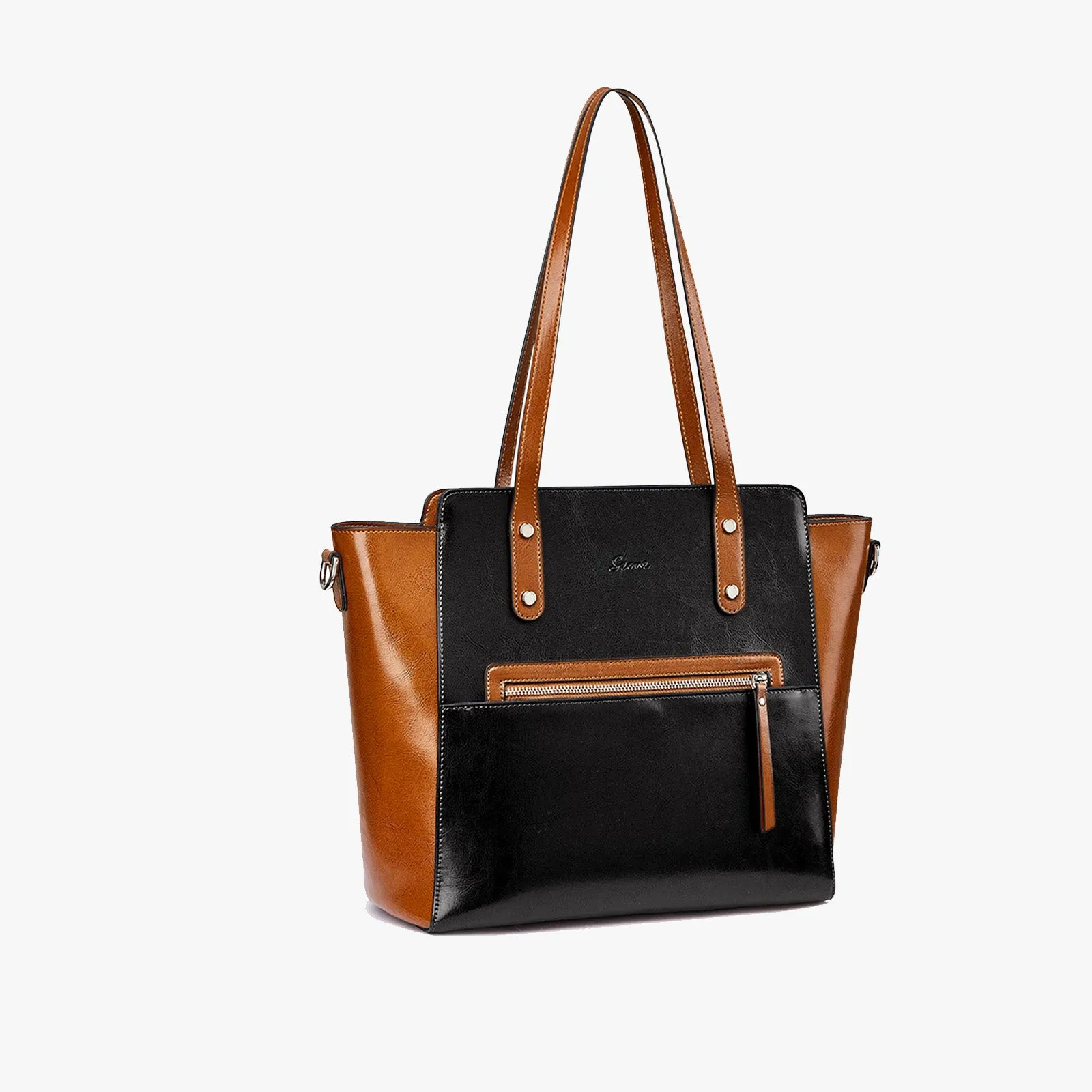 Genuine Leather Tote Bag With Luggage Sleeve