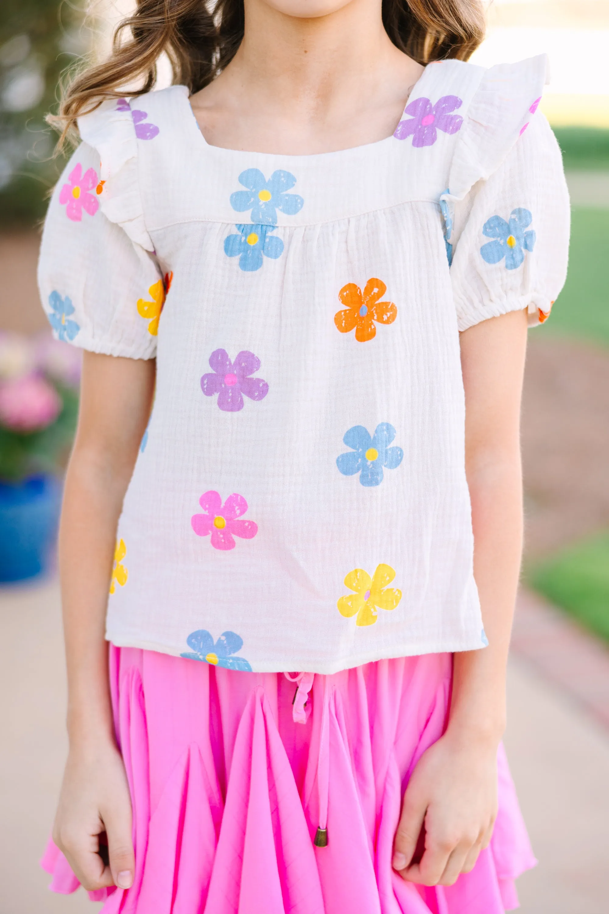 Girls: Playing Games White Floral Blouse