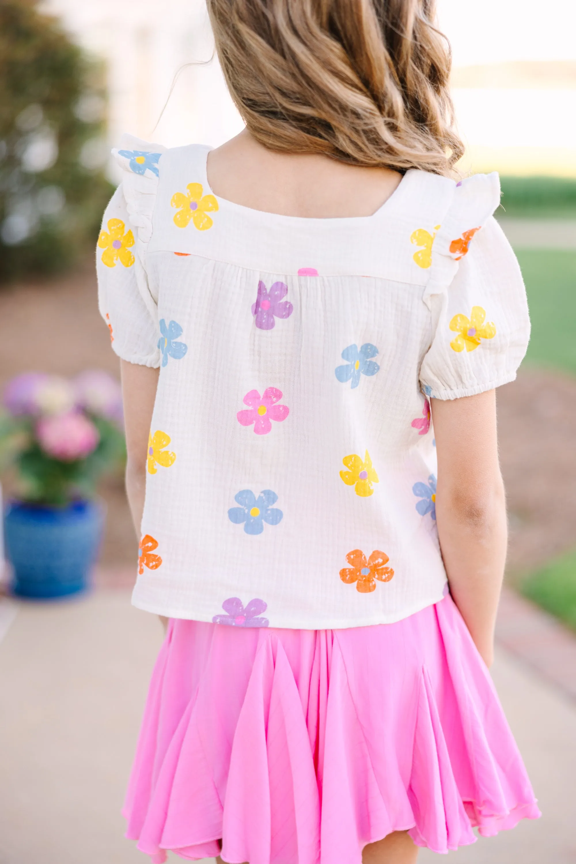 Girls: Playing Games White Floral Blouse