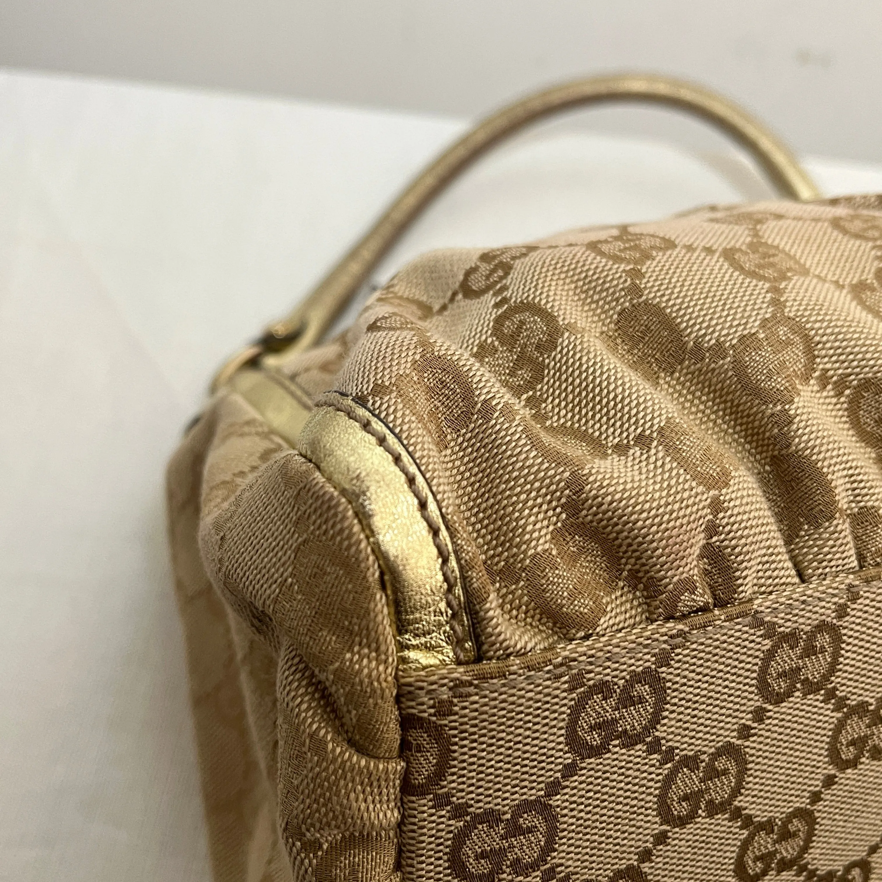 Gucci Gold Beige & Gold GG Canvas & Leather D Ring Hobo Bag | Pre Loved |